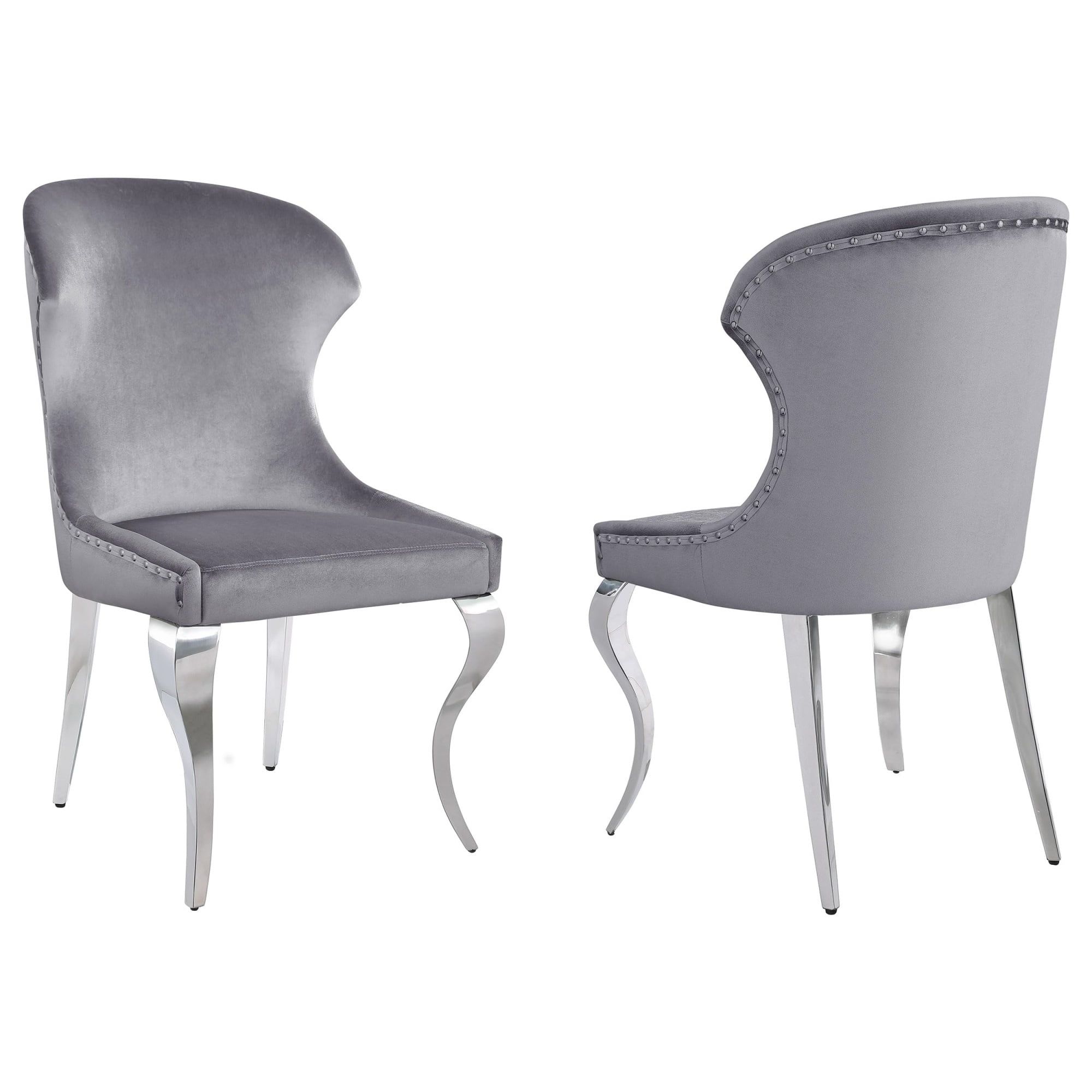 Cheyanne Dark Gray Velvet Upholstered Side Chair with Metal Legs