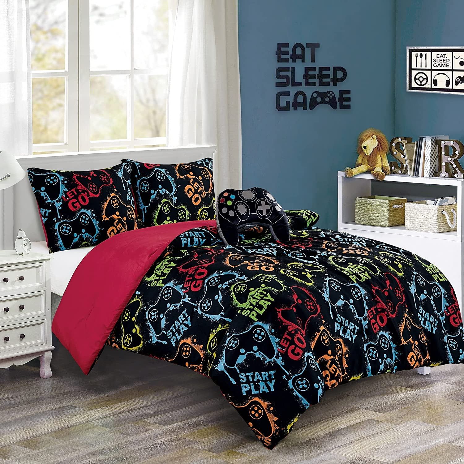 Full/Queen Black Multicolor Gamepad Microfiber Comforter Set