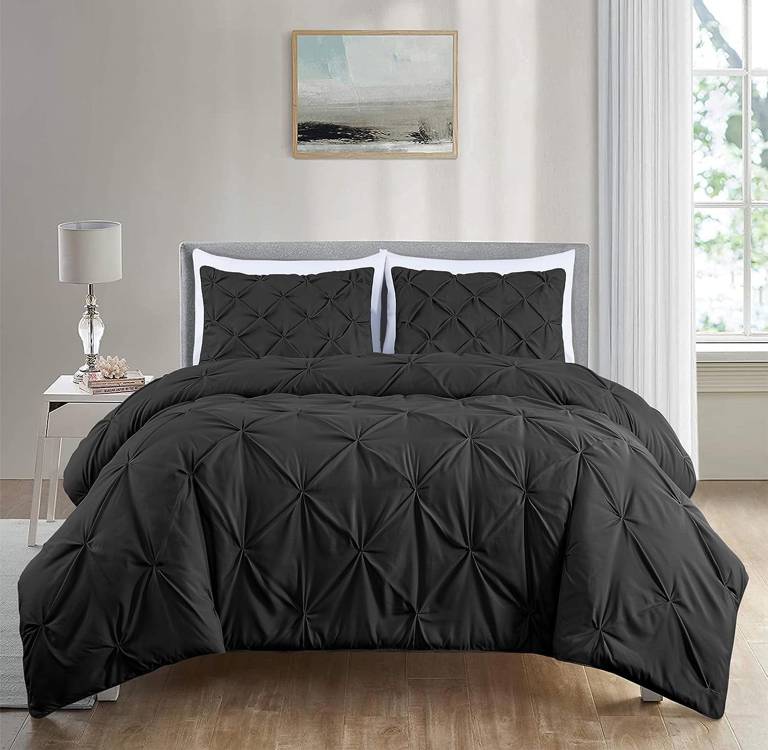 Berlin Black Full Microfiber Pinch Pleat Comforter Set