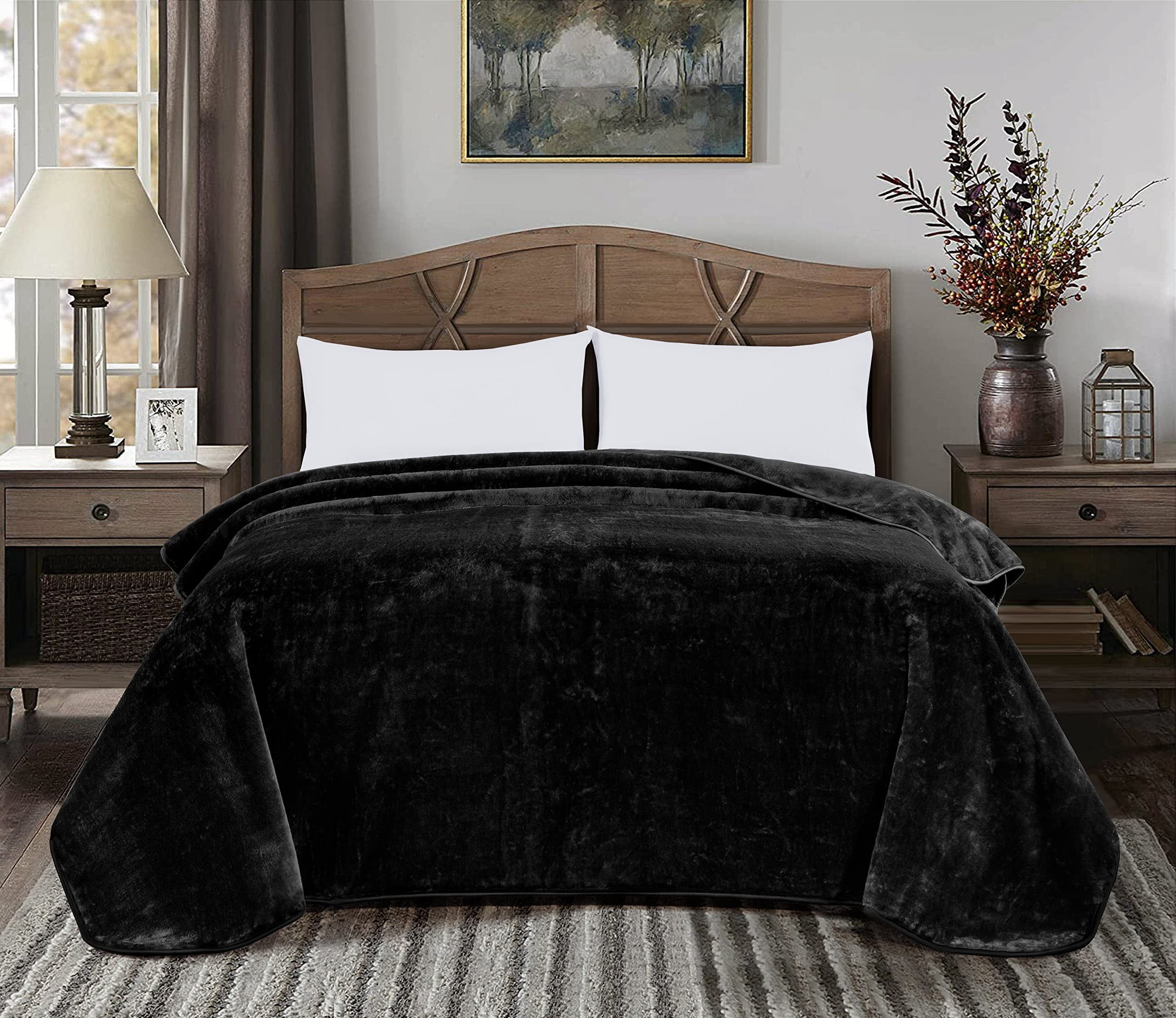 King Black Knitted Faux Mink Reversible Blanket