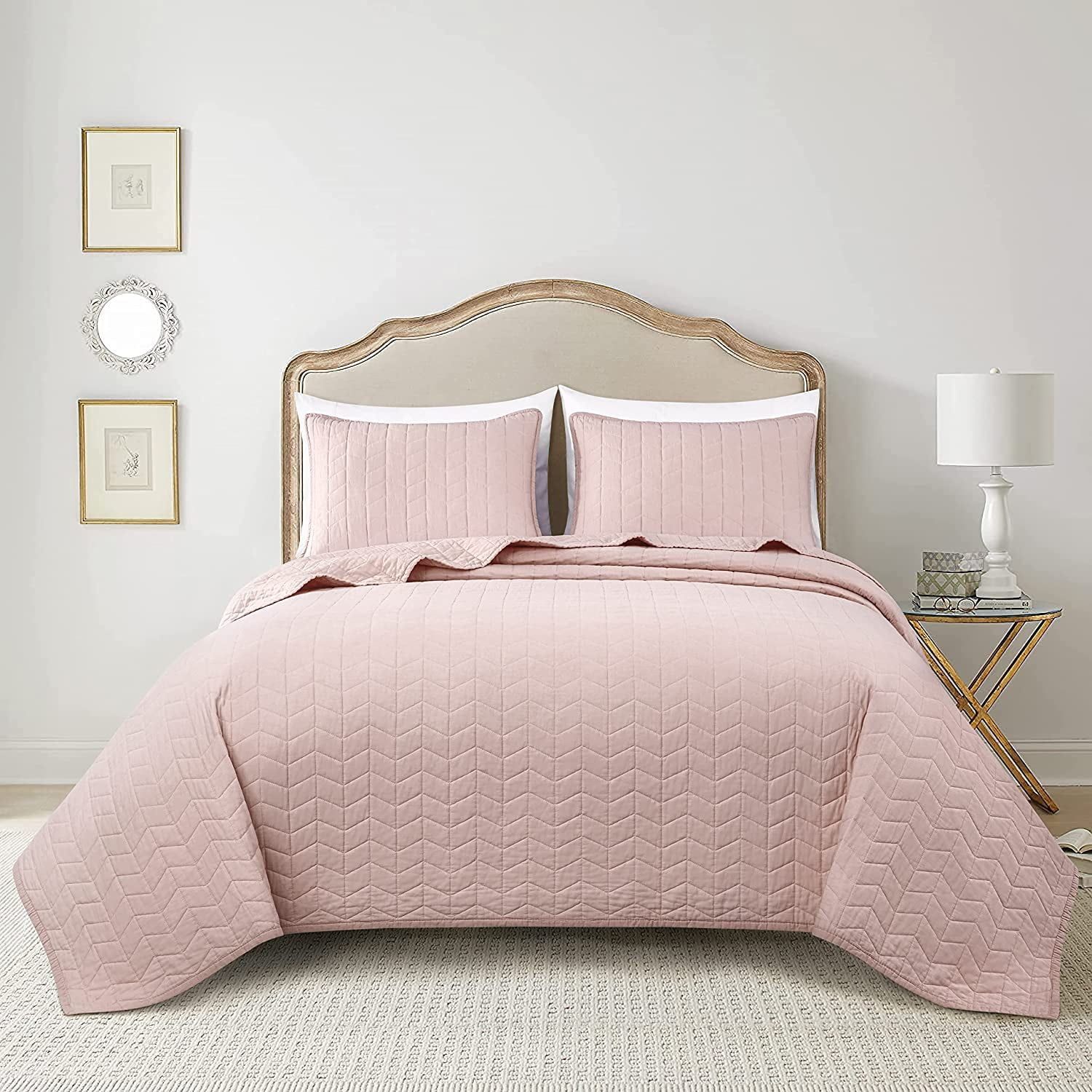 Blush Cotton King Size Reversible Quilt Set