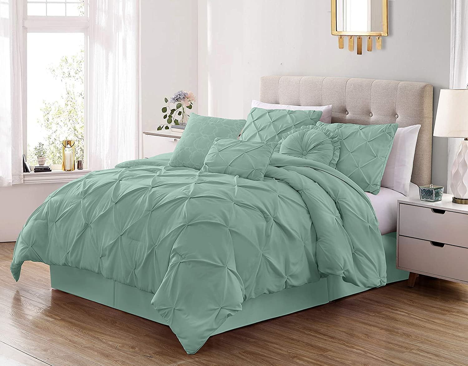 Full Seafoam Green Microfiber 7-Piece Pintuck Comforter Set