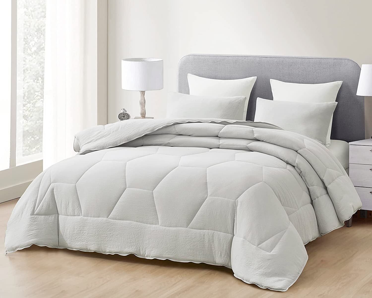 Twin Light Gray Microfiber Honeycomb Comforter Set