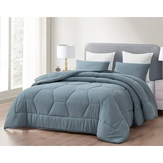 Dusty Blue Oversized Queen Microfiber Reversible Comforter Set