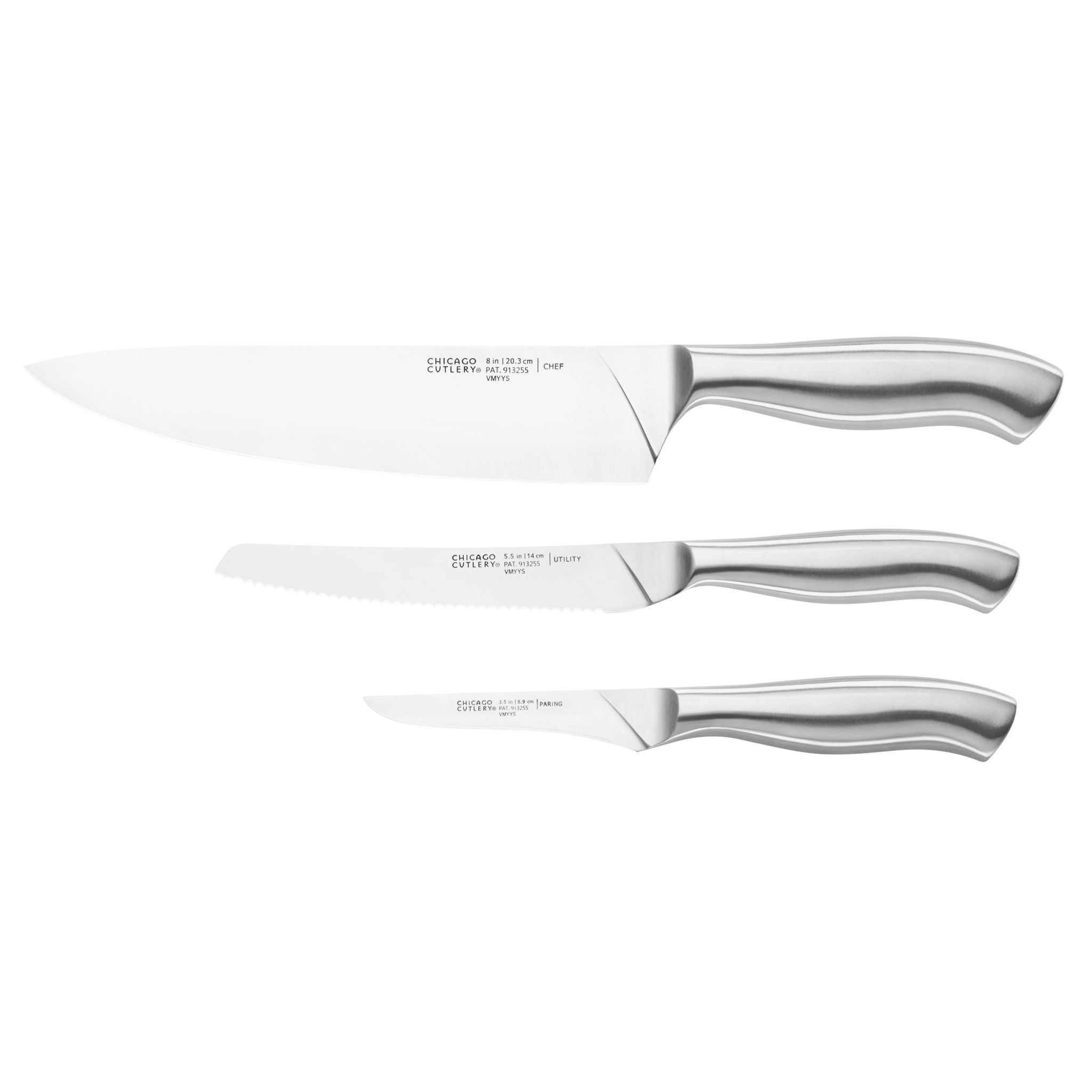 Insignia Steel 3-Piece Stainless Steel Kitchen Knife Set with Block