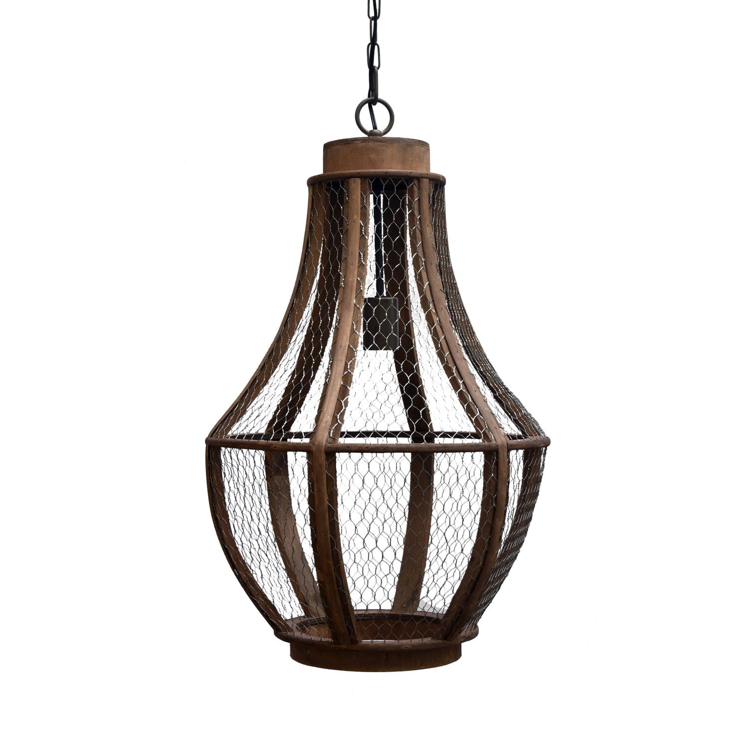 Rustic Farmhouse Bronze Metal and Wood 27" Pendant Light