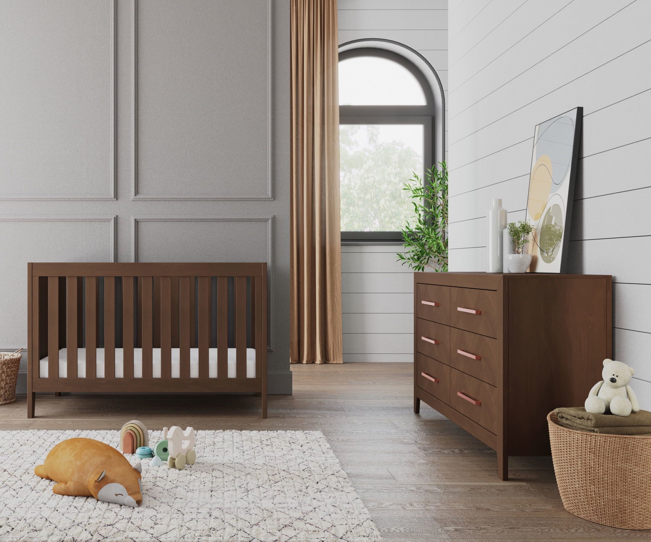 Toasted Chestnut Transitional 3-in-1 Convertible Crib and Dresser Set