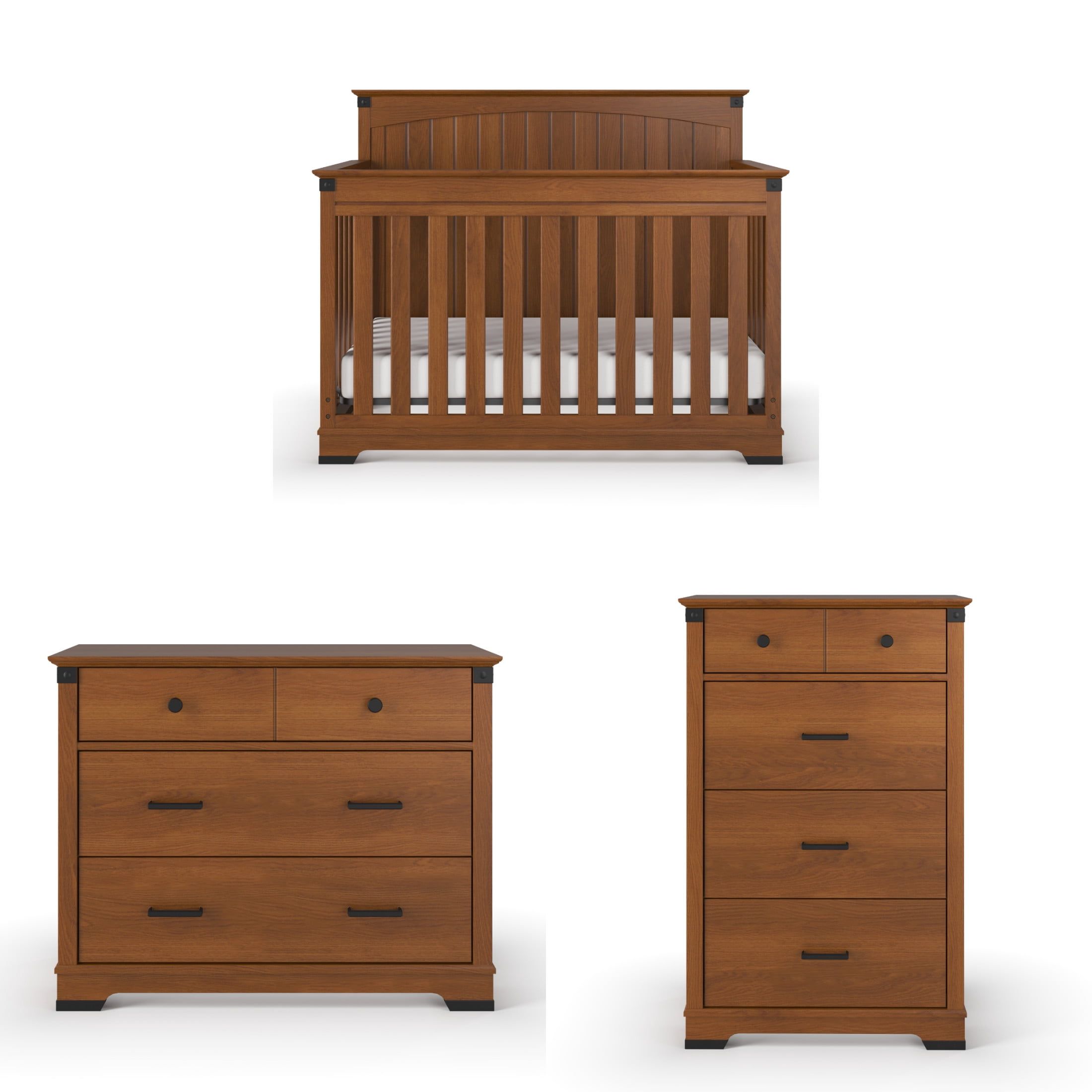 Rustic Pine 3-Piece Nursery Set with Convertible Crib