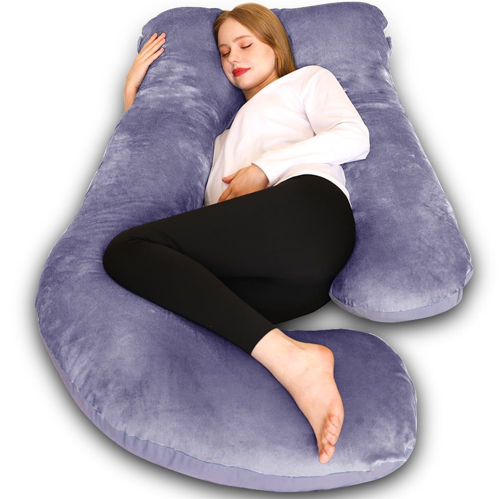 Purple U-Shaped Full Body Maternity Pillow with Removable Cover