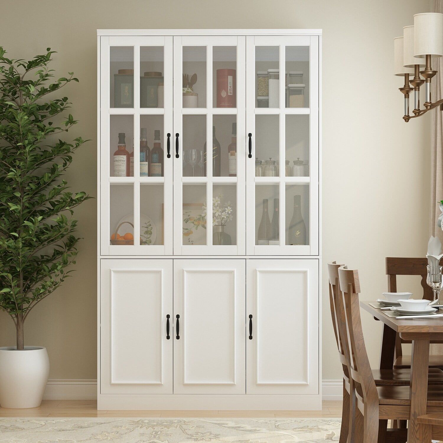 White MDF China Cabinet with Tempered Glass Doors