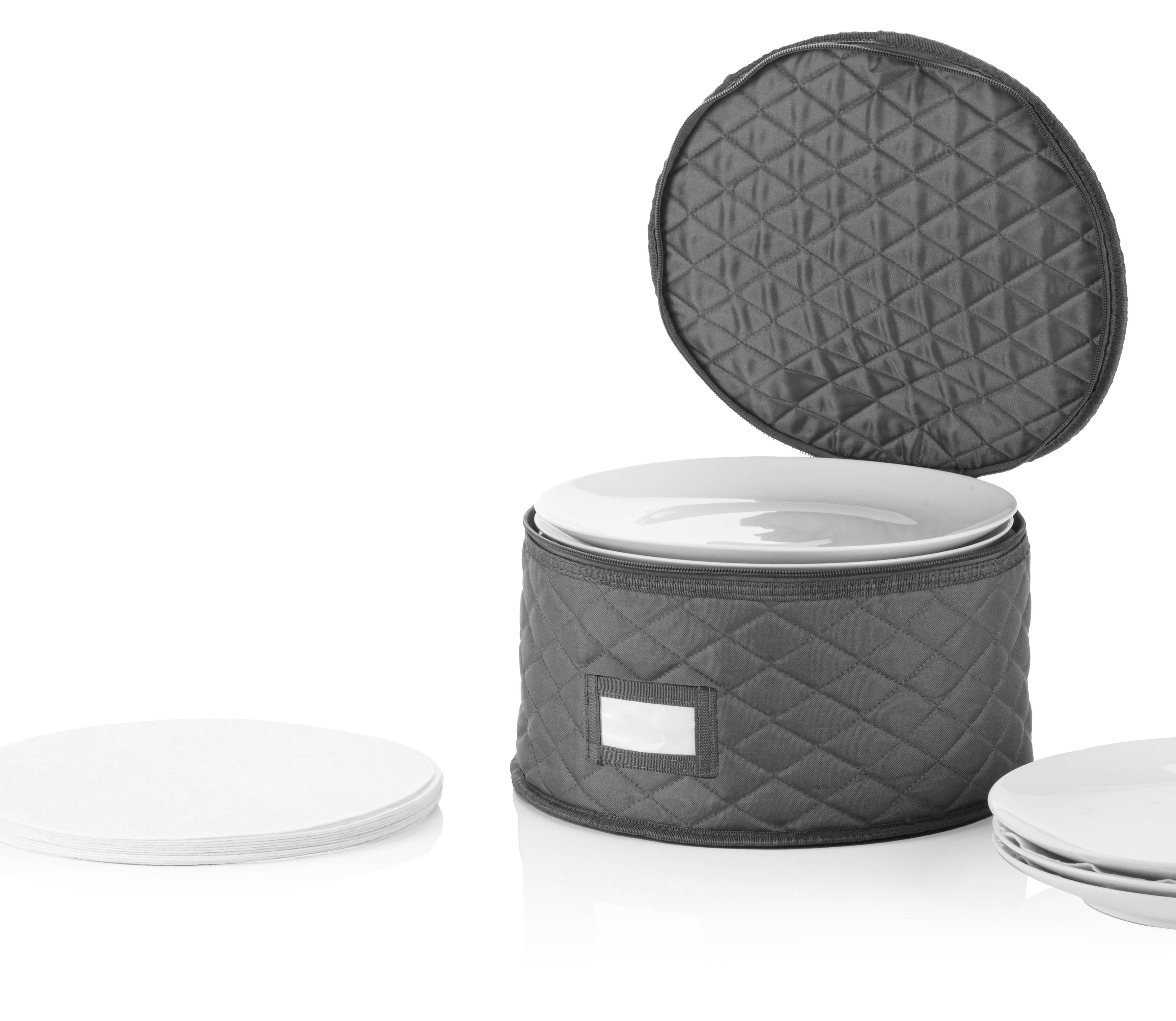 Gray Quilted China Storage Container for 13" Dinner Plates with Felt Dividers