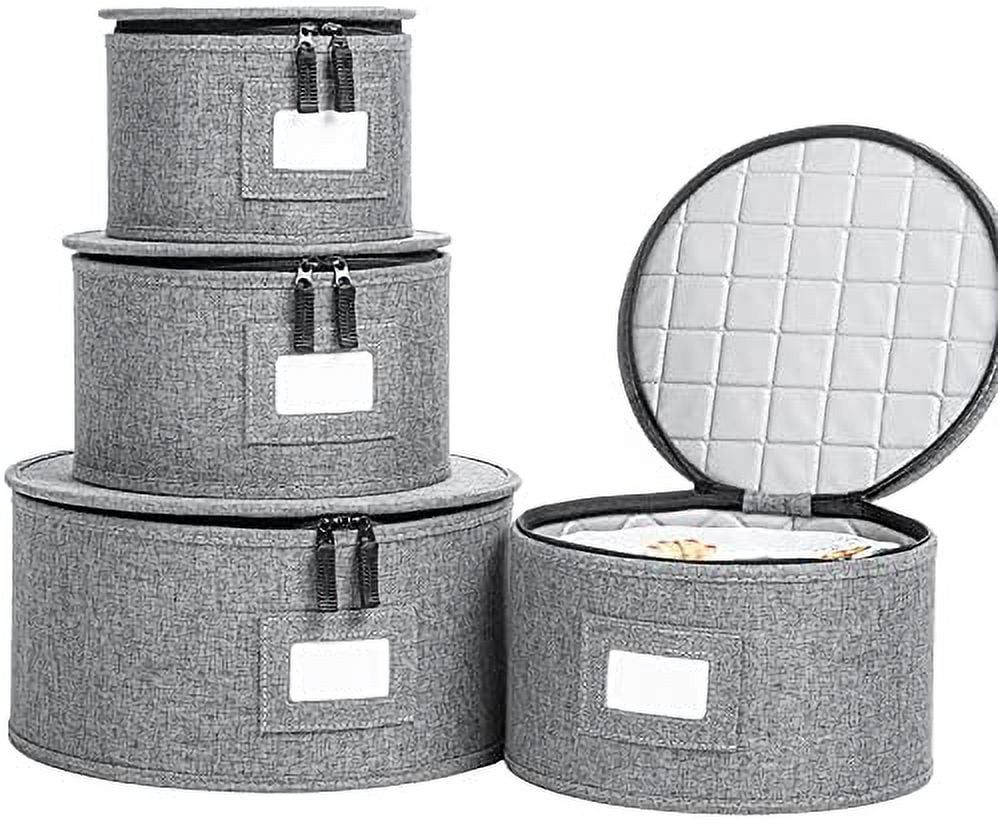 Gray Quilted Hard Shell China Storage Set with Felt Dividers