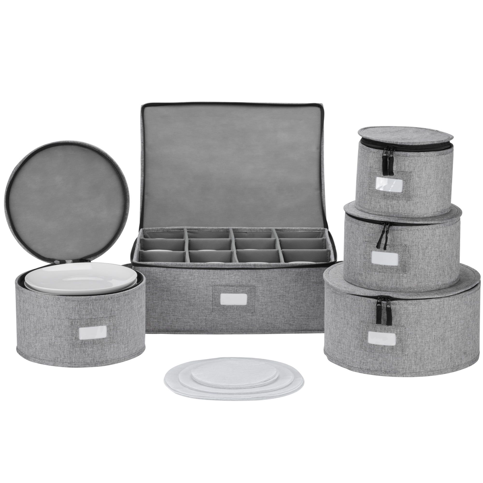 Gray Hard Shell Stackable China Storage Set with Padded Interior