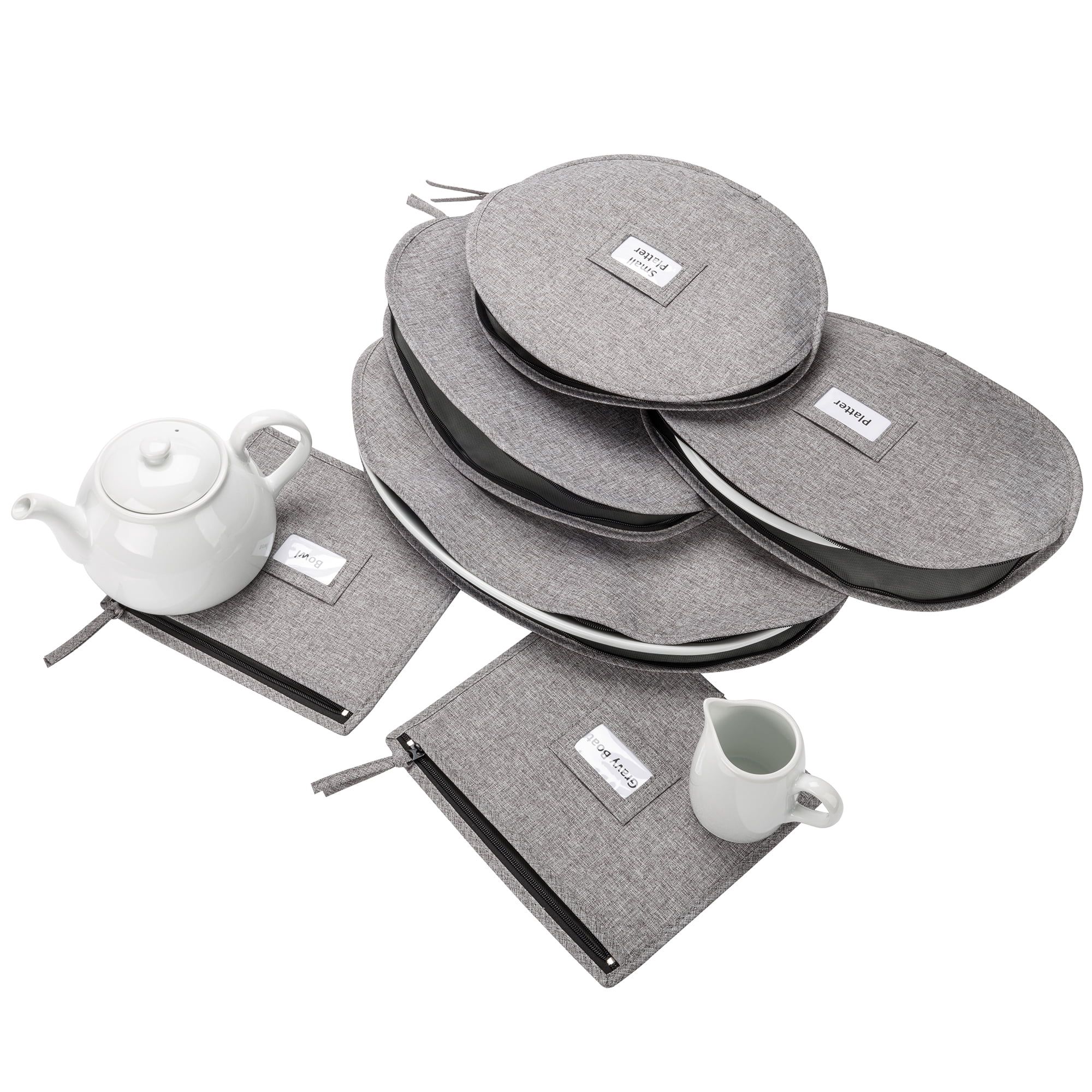 Gray Quilted Polyester China Storage Set with 6 Cases