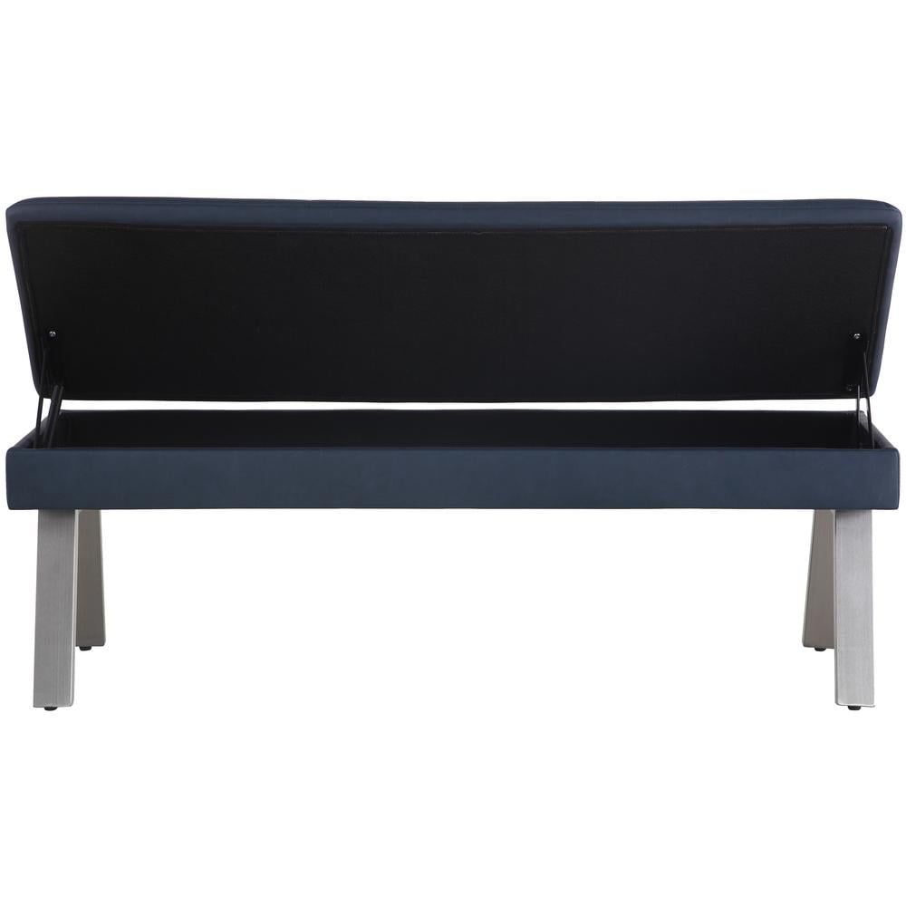 Blue Faux Leather Bench with Underseat Storage and Stainless Steel Legs