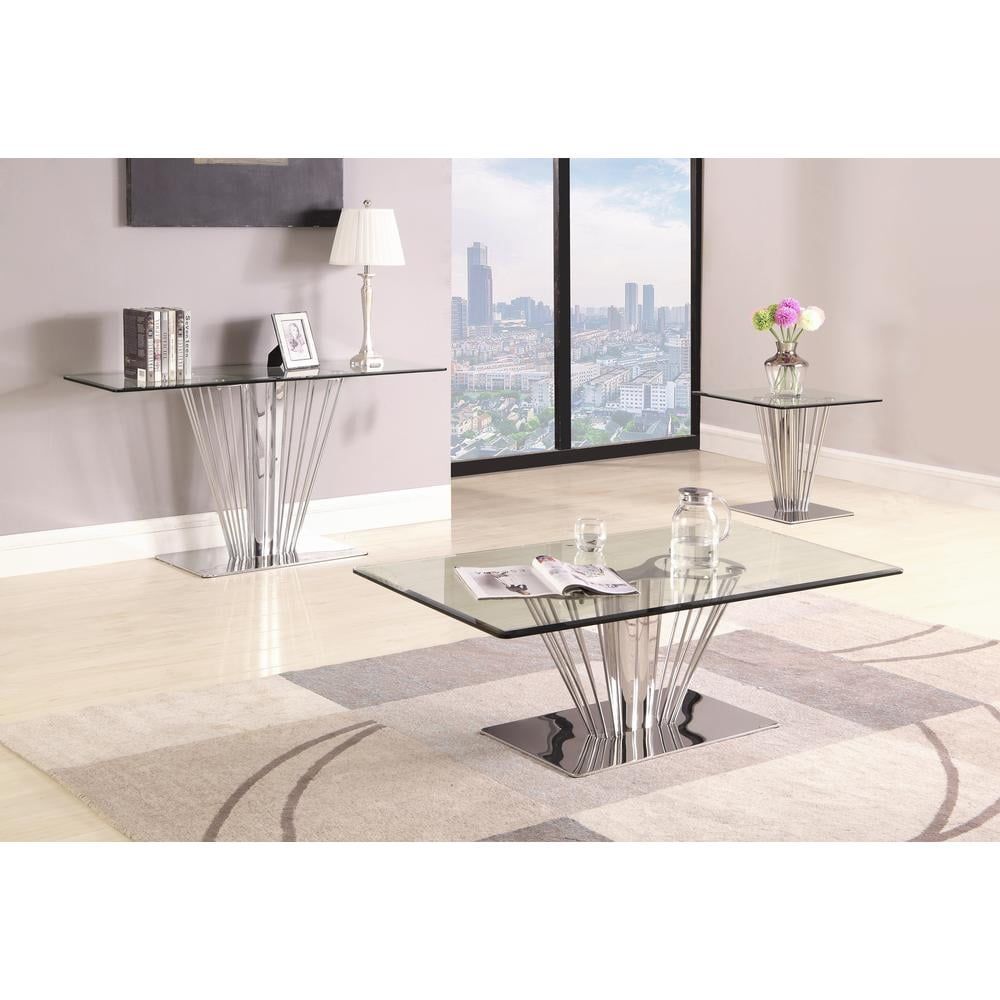 Contemporary Clear Glass and Metal Sofa Table