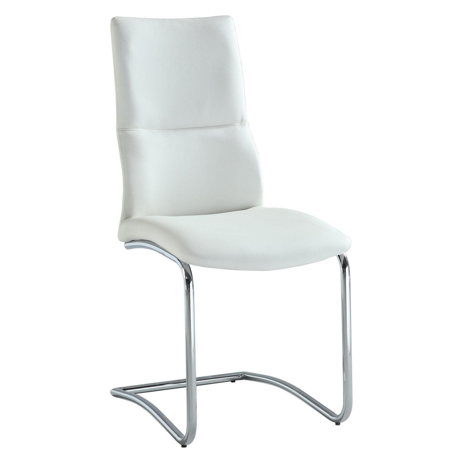 Crisp White Faux Leather Upholstered Side Chair with Metal Base