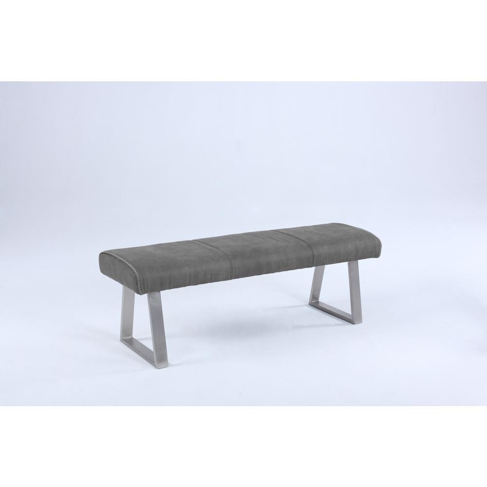 Kalinda Plush Grey Fabric Bench with Brushed Stainless Steel Legs