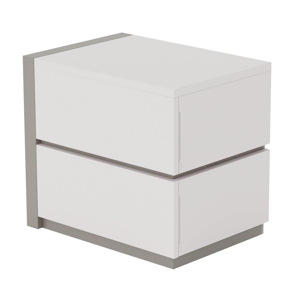 Manila Gloss White and Grey Modern 2-Drawer Nightstand