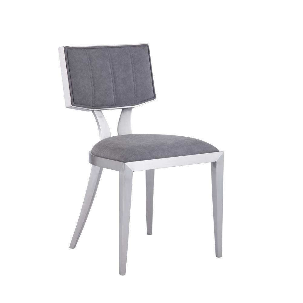 Gray Faux Leather Upholstered Side Chair with Brushed Stainless Steel Frame