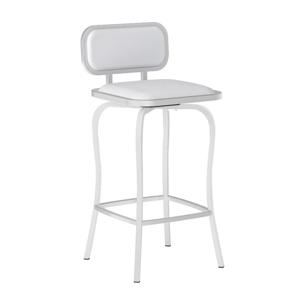 White Faux Leather Swivel Counter Stool with Metal Frame