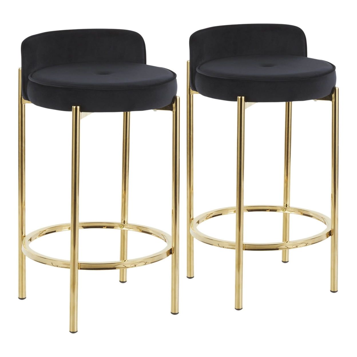 Chloe Modern Black Velvet Counter Stool with Gold Metal Base - Set of 2