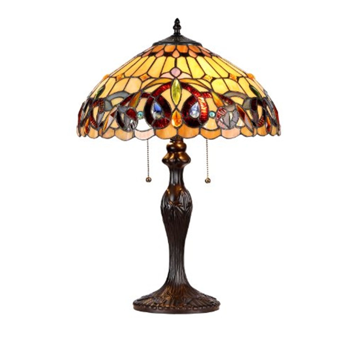 Victorian Bronze Stained Glass Table Lamp with Adjustable Shade