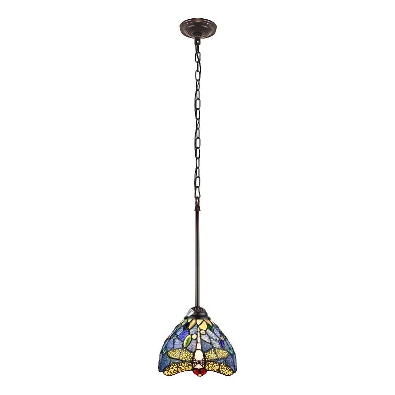 Sunniva Dragonfly Mini Pendant with Stained Glass Shade