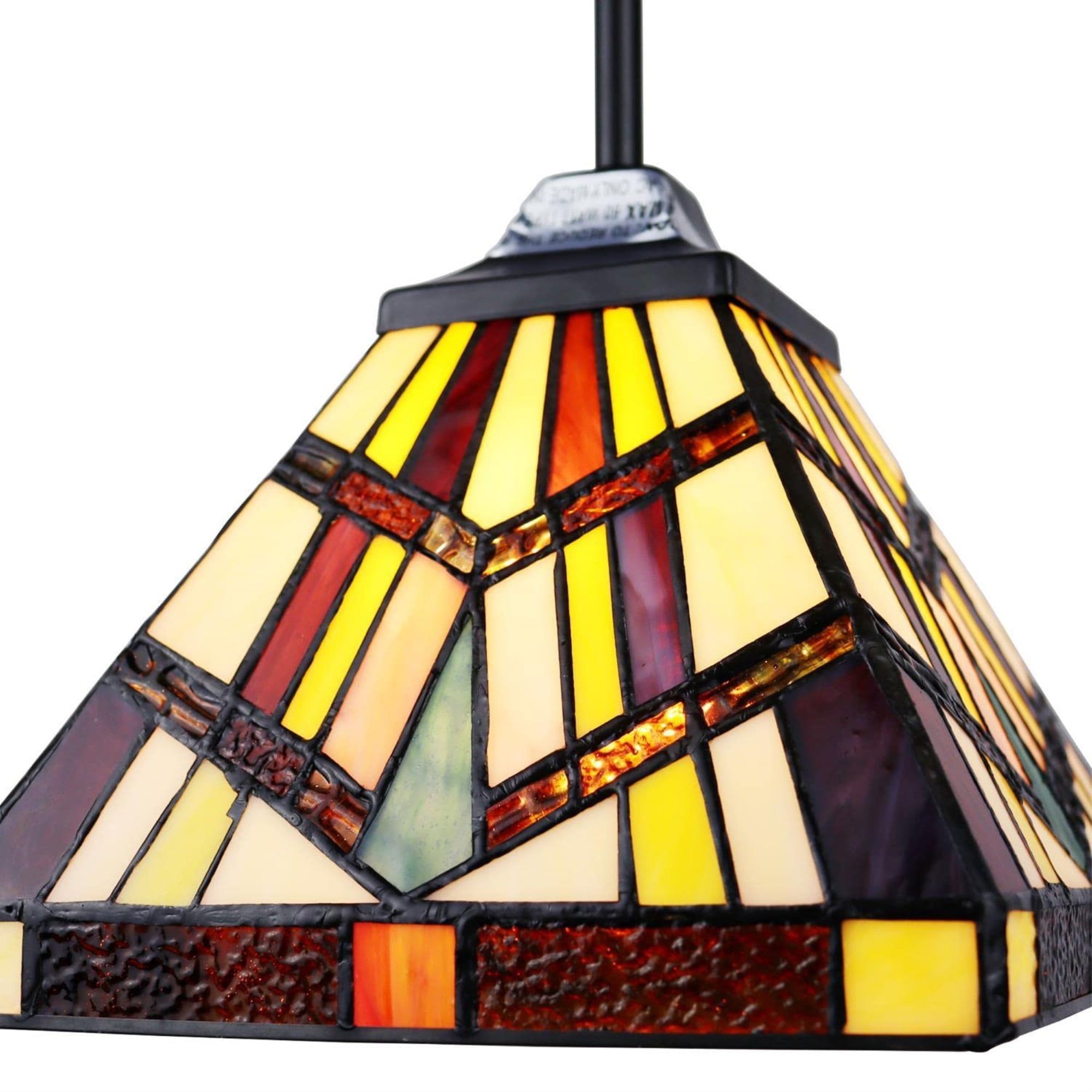 Vincent Mission-Style Mini-Pendant in Blackish Bronze with Stained Glass