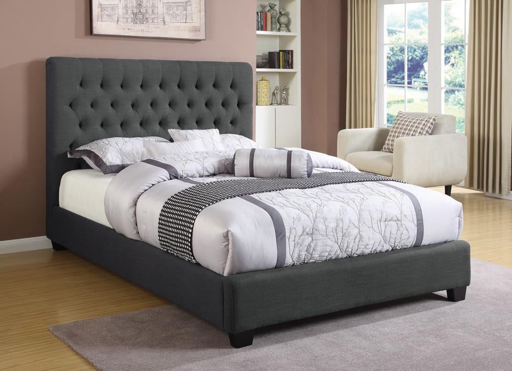 Charcoal King Tufted Upholstered Bed with Wood Frame