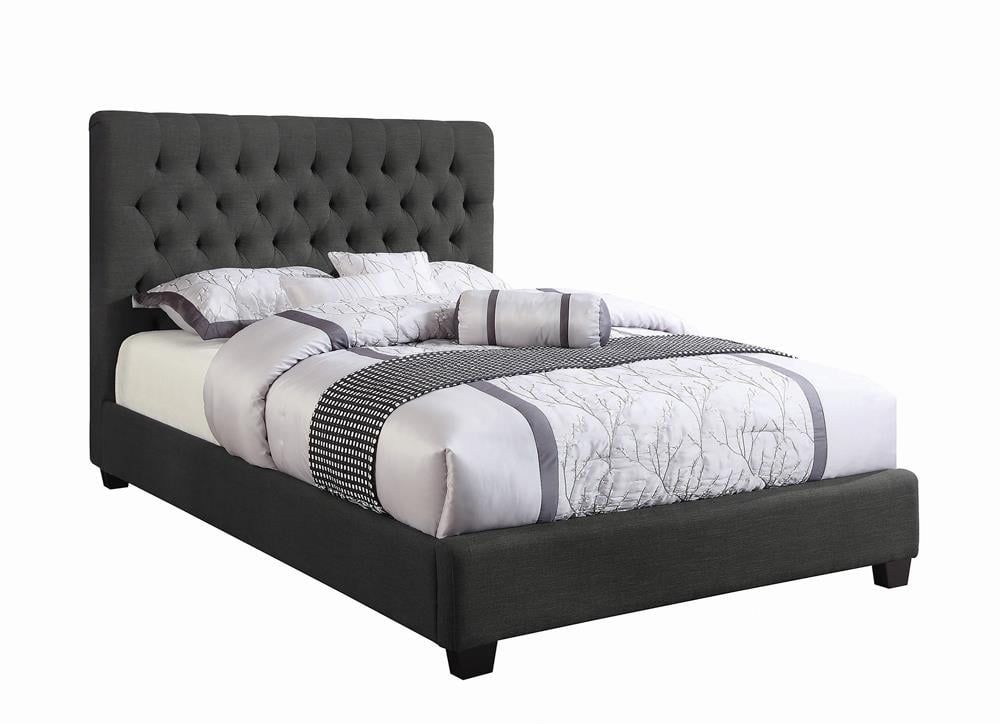 Elegant Charcoal Queen Bed with Tufted Upholstered Headboard