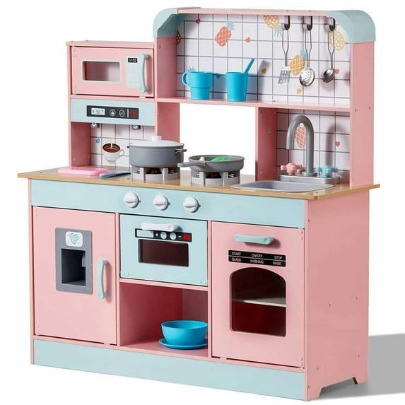 Pink Wooden Play Kitchen with Lights and Sounds