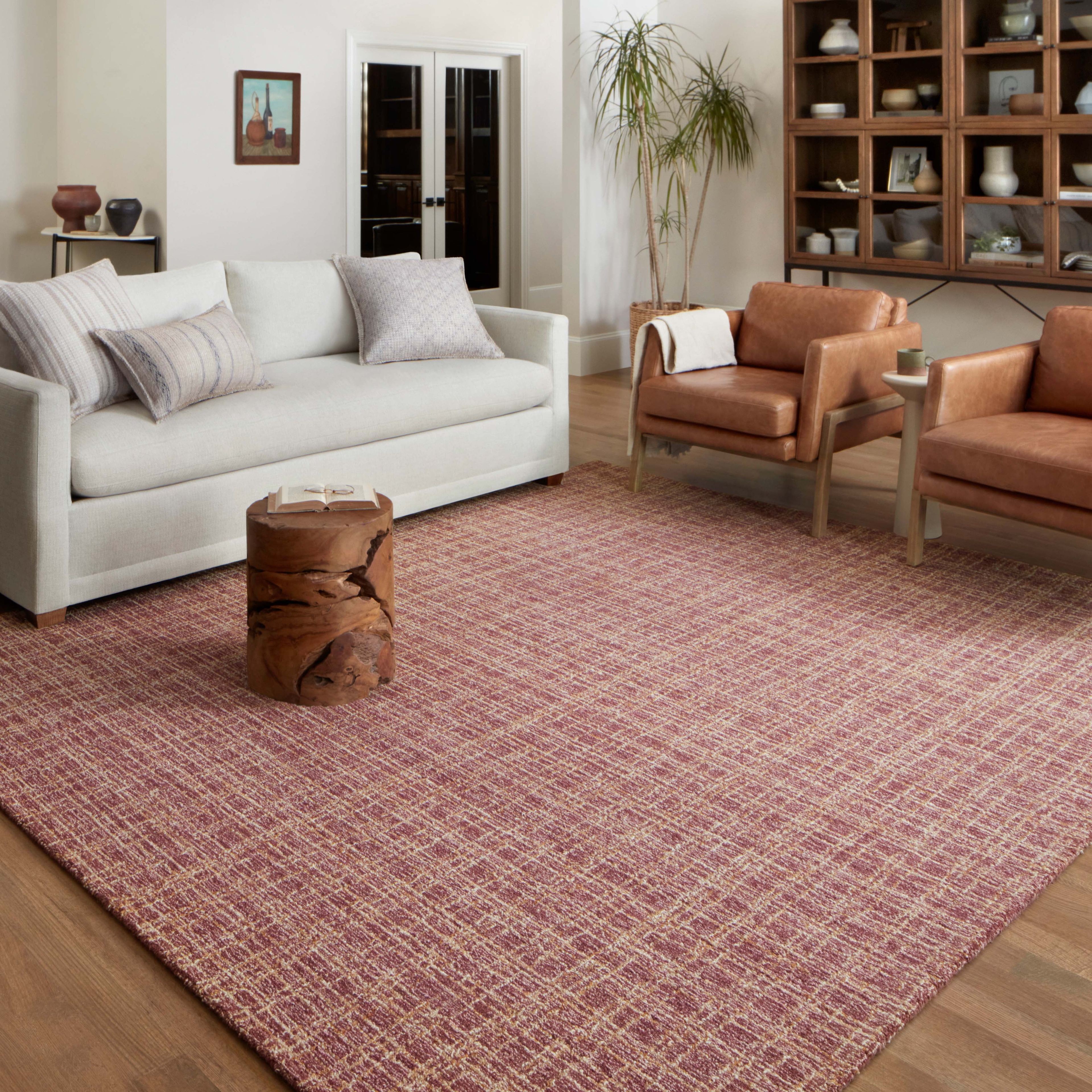 Polly Berry and Natural Hand-Tufted Wool Square Rug Sample