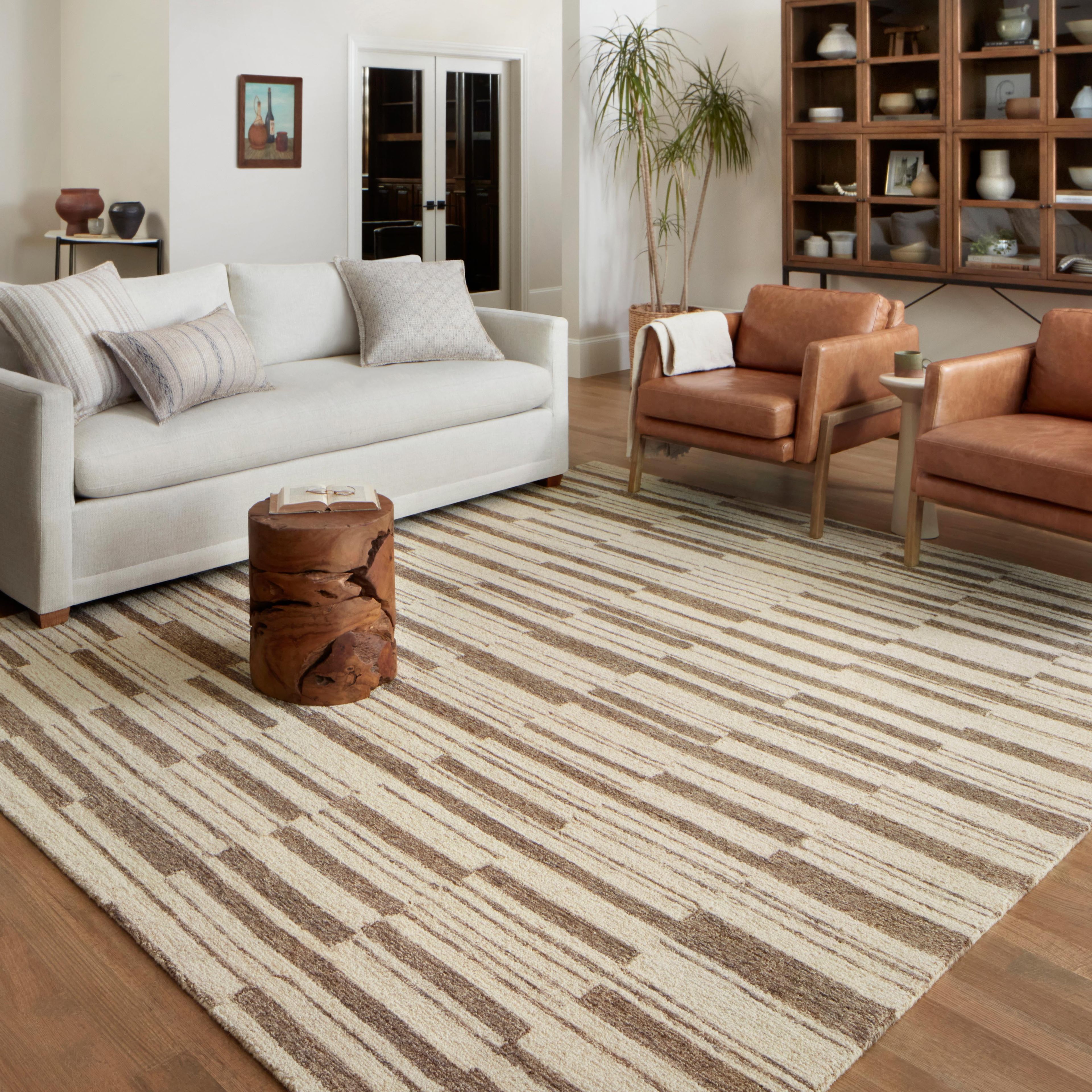 Beige and Tobacco Hand-Tufted Wool 5' x 7' Rug