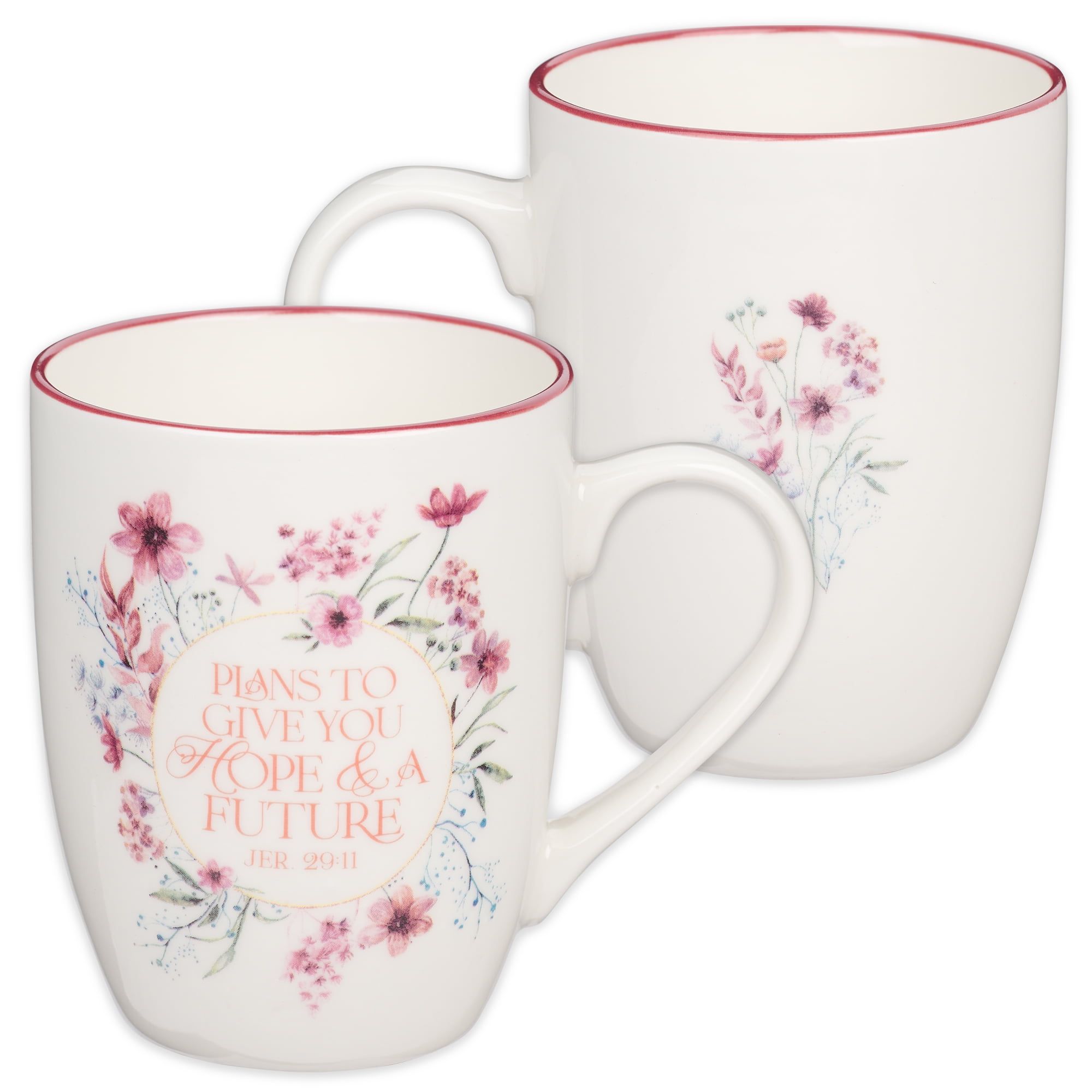 Pink Floral Ceramic Mug with Inspirational Message, 12 oz