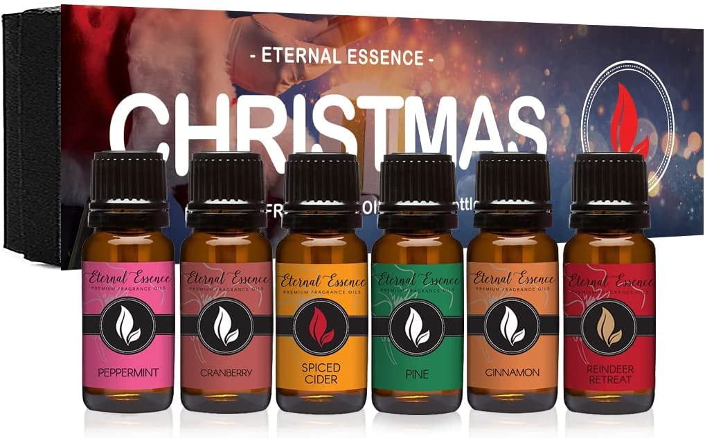 Christmas Aromatherapy Set with Peppermint, Cranberry, Spiced Cider, Pine, Cinnamon, and Reindeer Retreat Oils