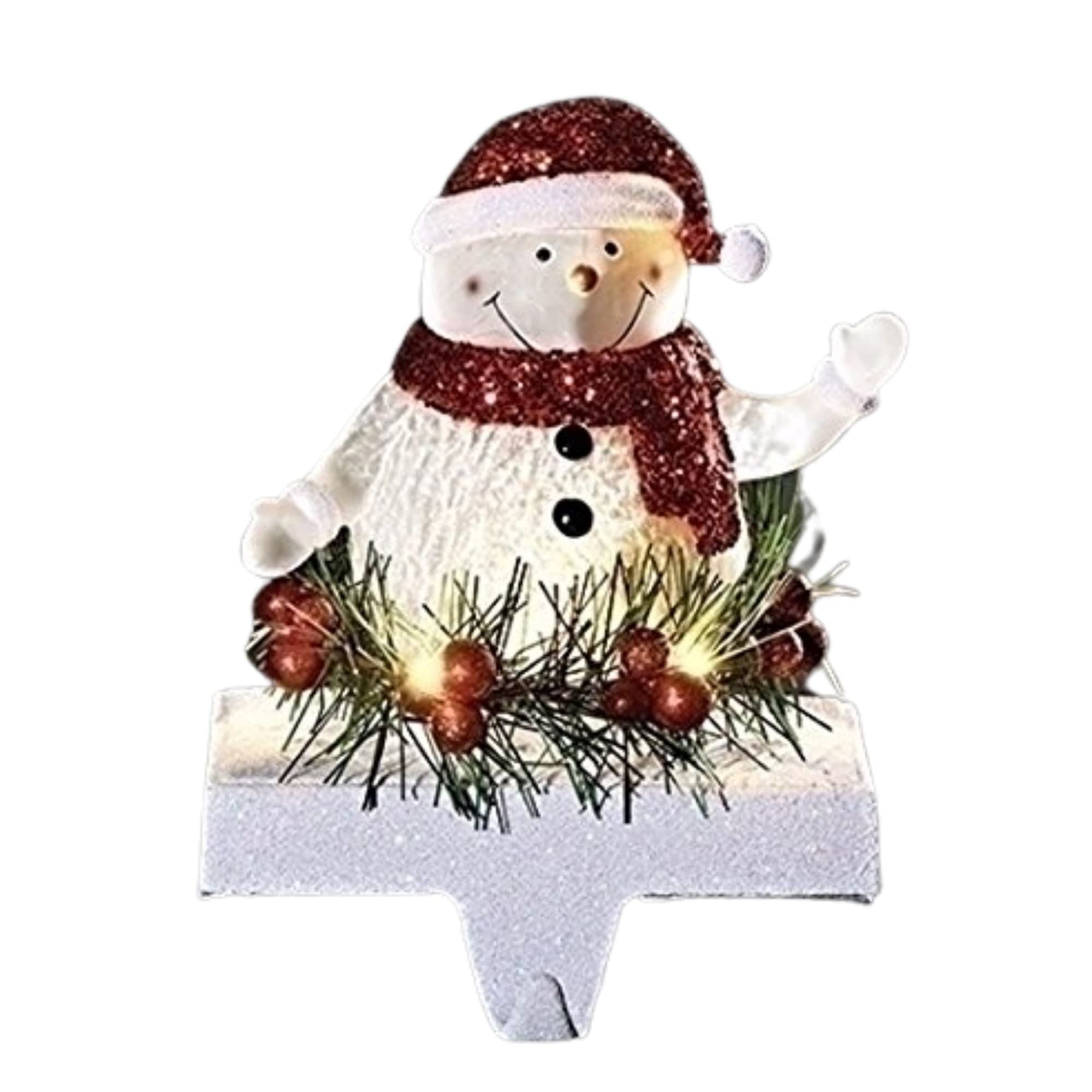 7-Inch LED Snowman Stocking Holder with Pine Accents