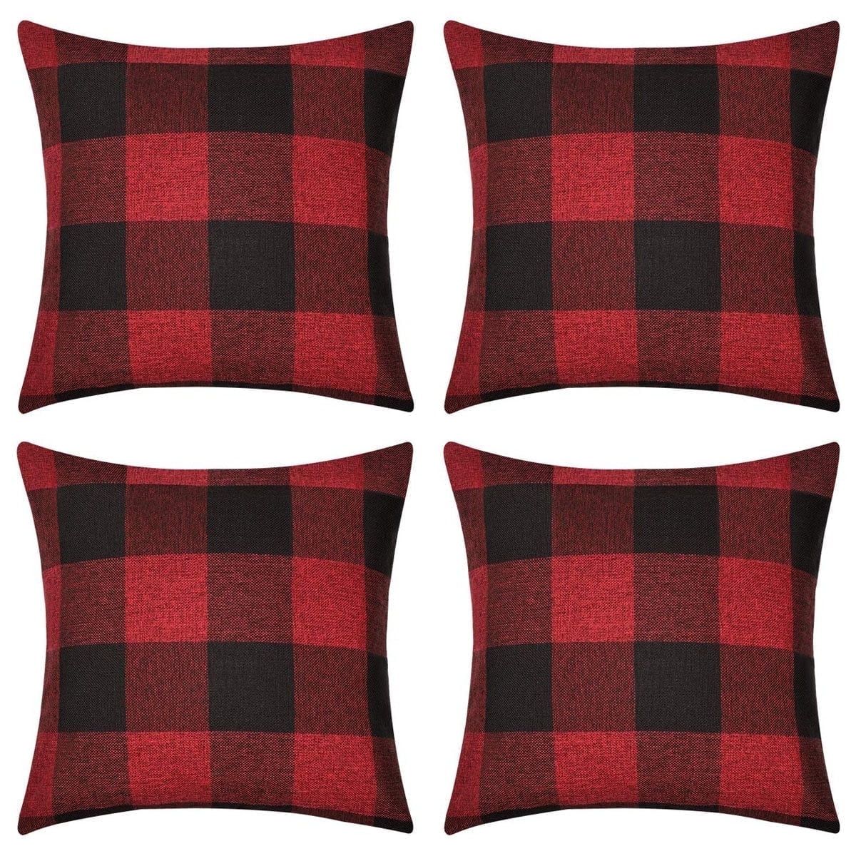 Red and Black Buffalo Check Plaid Cotton Polyester 18" Pillow Covers, Set of 4