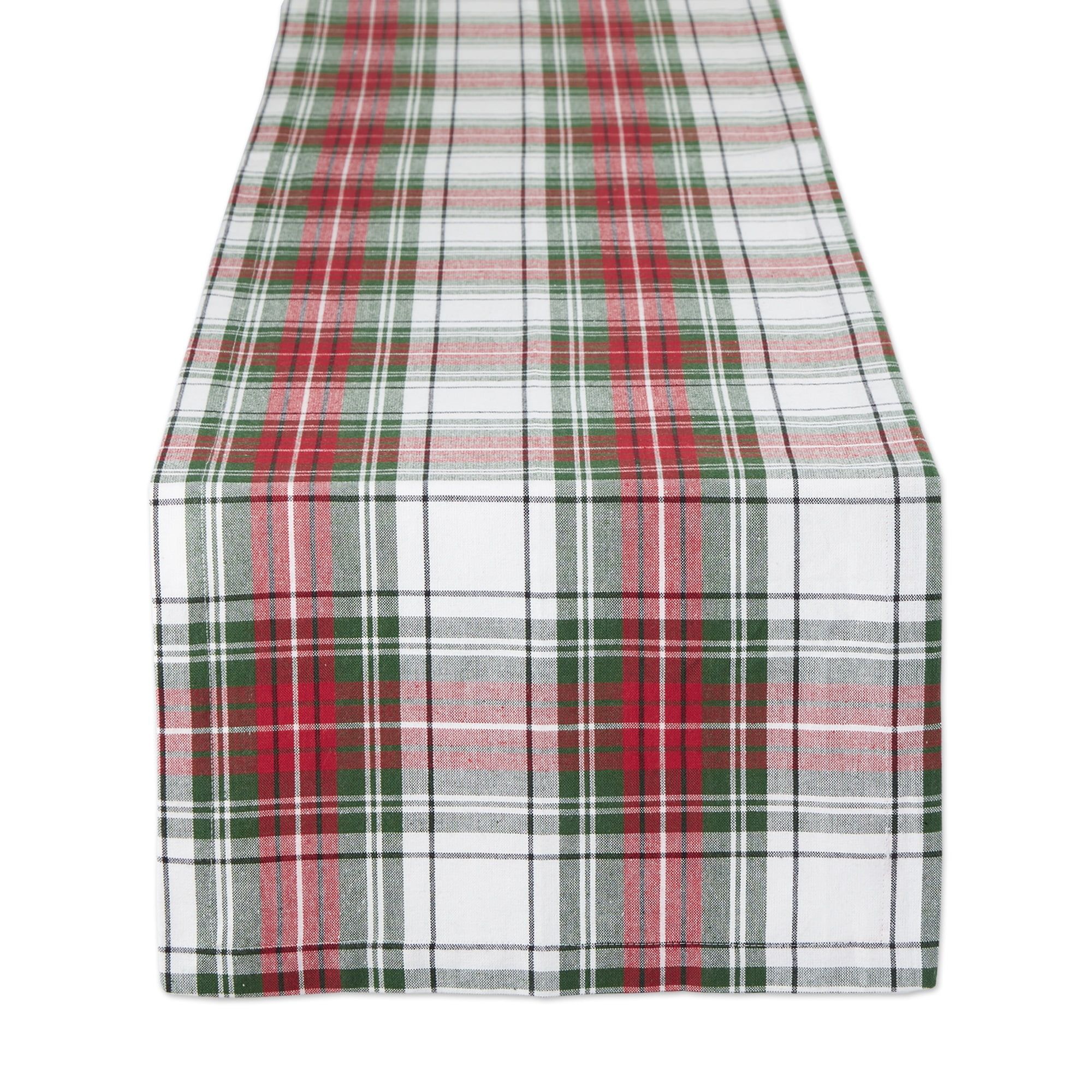 Christmas Plaid Cotton Table Runner, 14x108, Red Green White