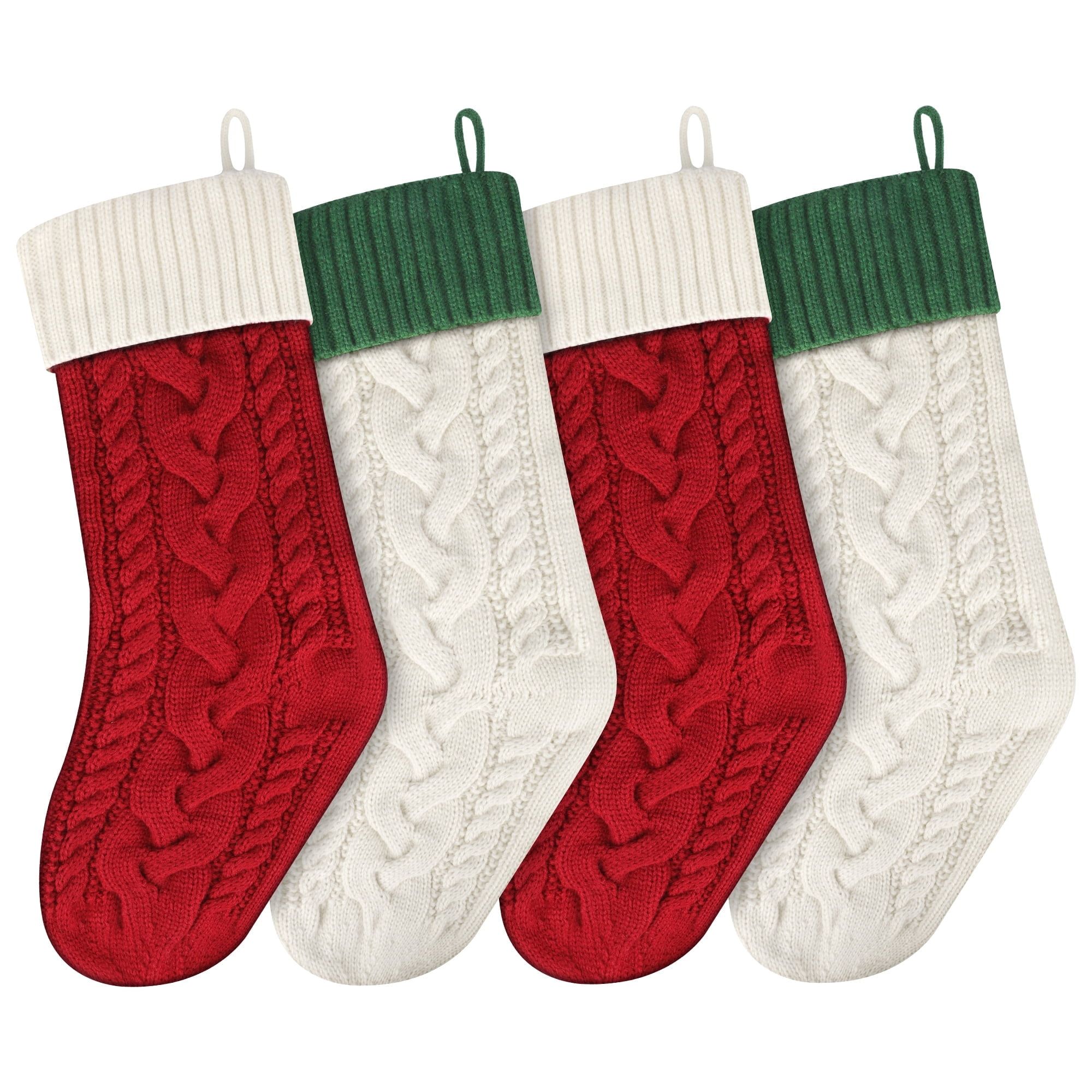 Ivory and Red Knitted Christmas Stockings Set of 4