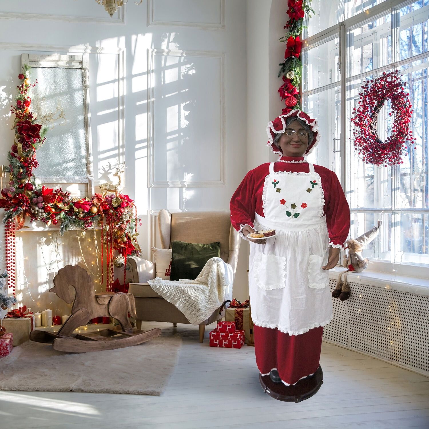 58-Inch Red Velvet Dancing Mrs. Claus with Apron and Cookies