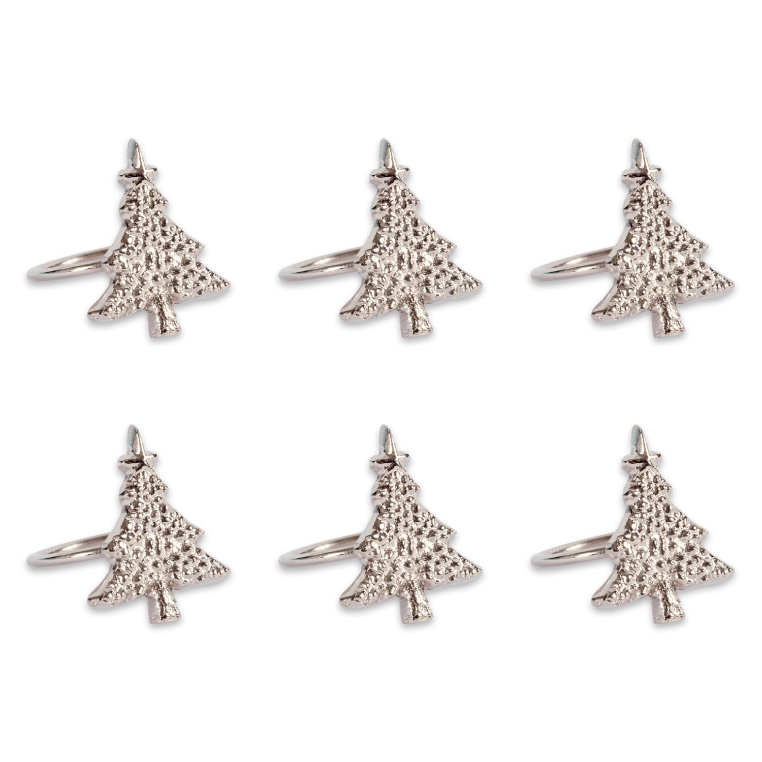 Silver Christmas Tree Metal Napkin Rings, Set of 6