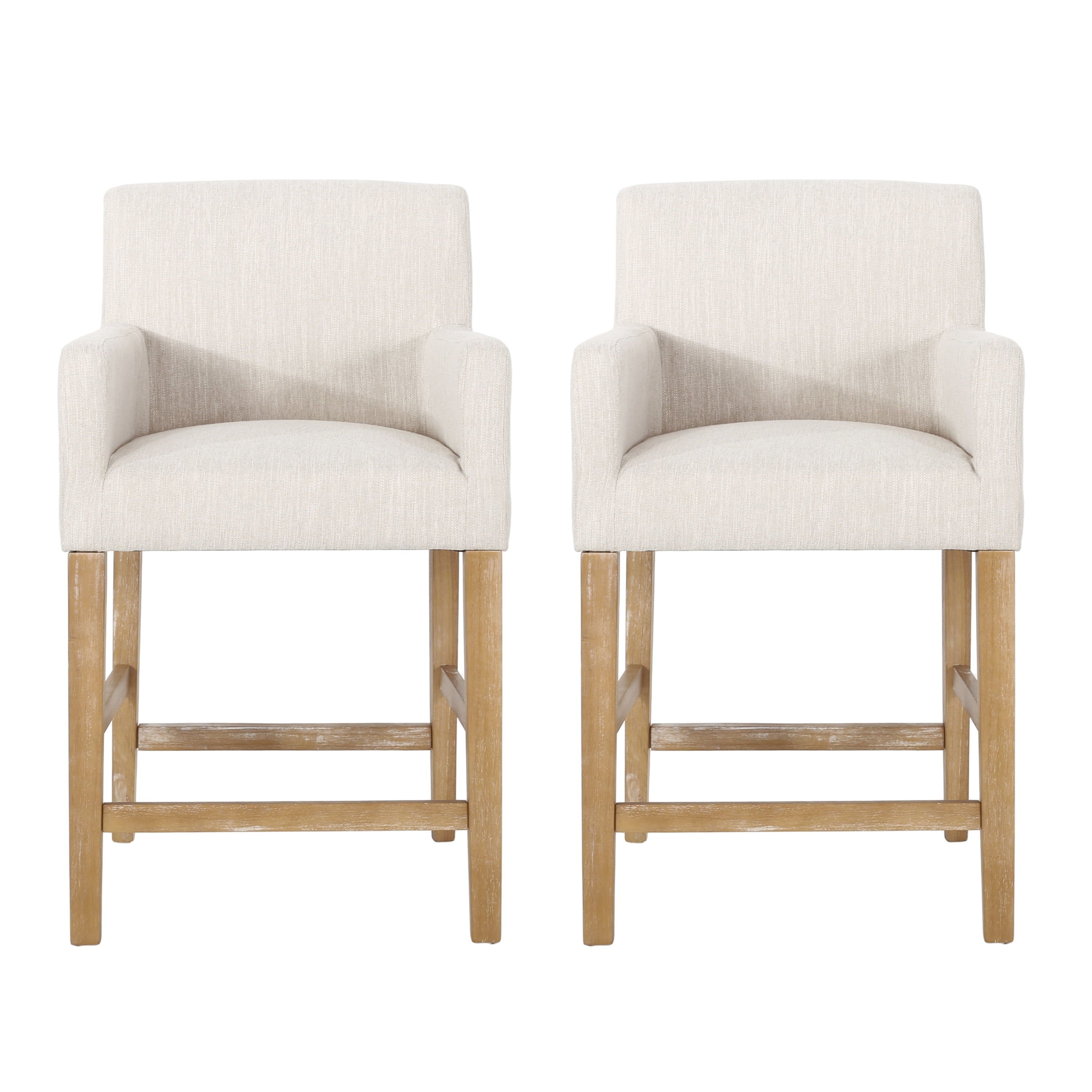 Beige Upholstered Wood 26 inch Counter Stools, Set of 2