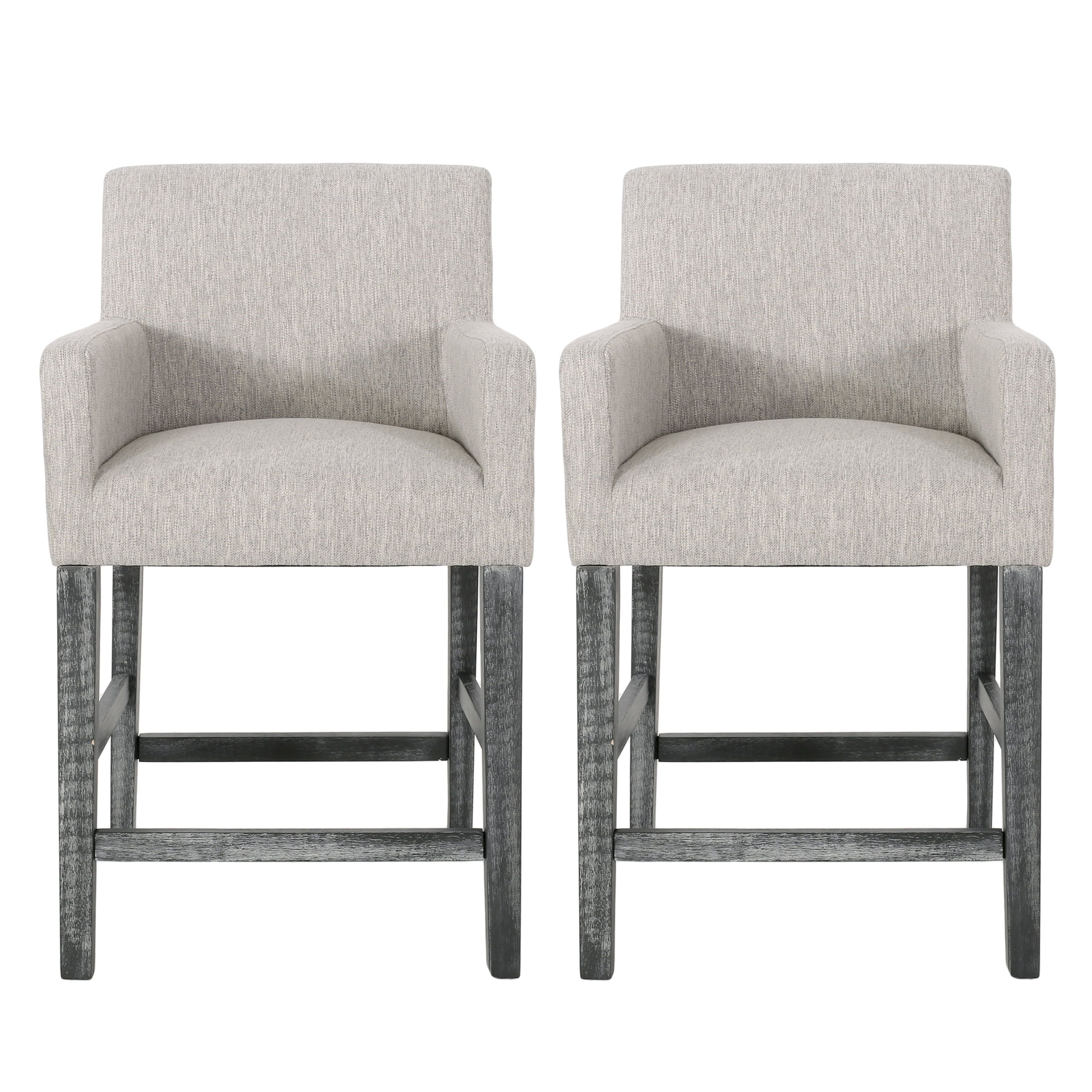 Armga Light Gray Upholstered Wood Counter Stools, Set of 2