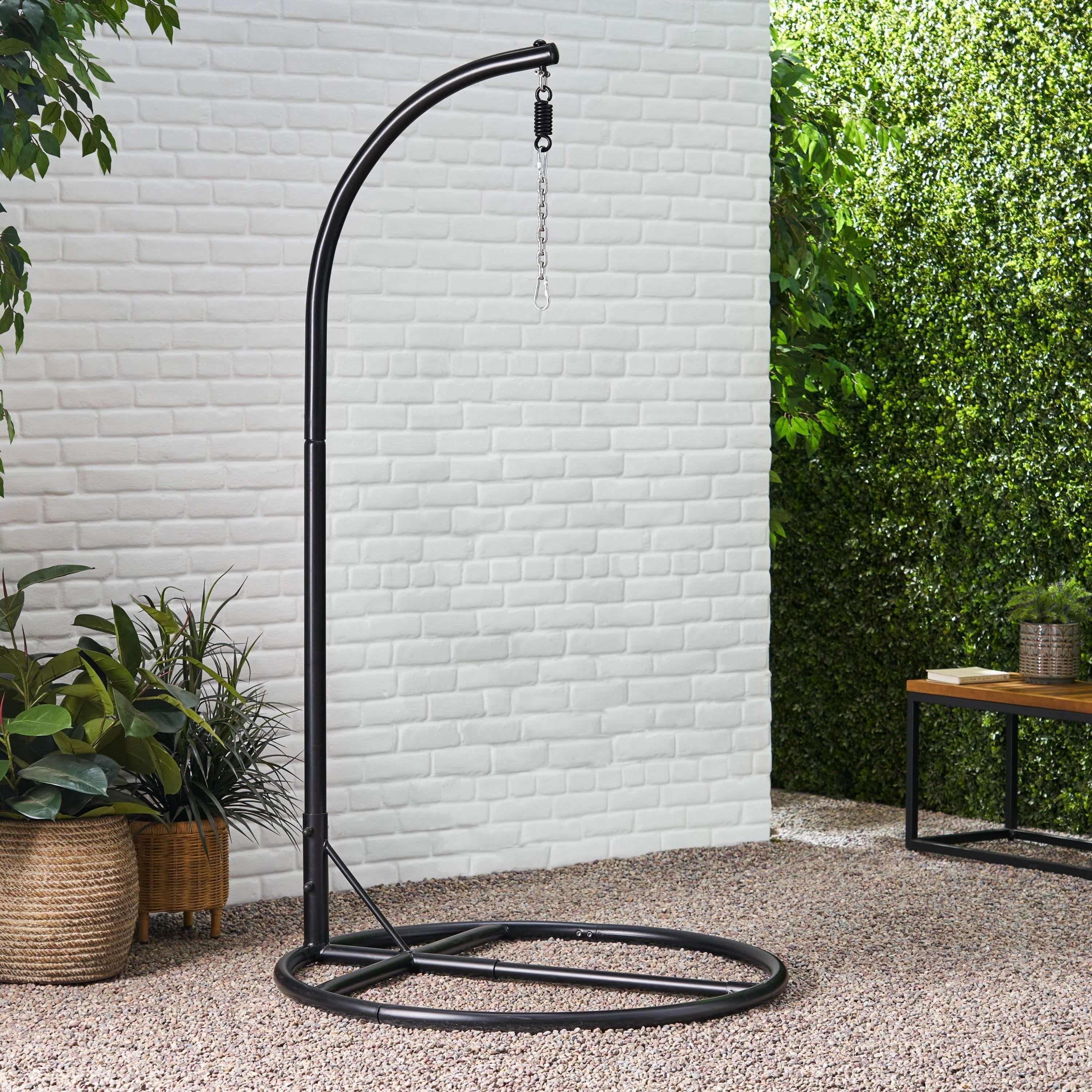Black Powder-Coated Iron Indoor/Outdoor Hanging Chair Stand