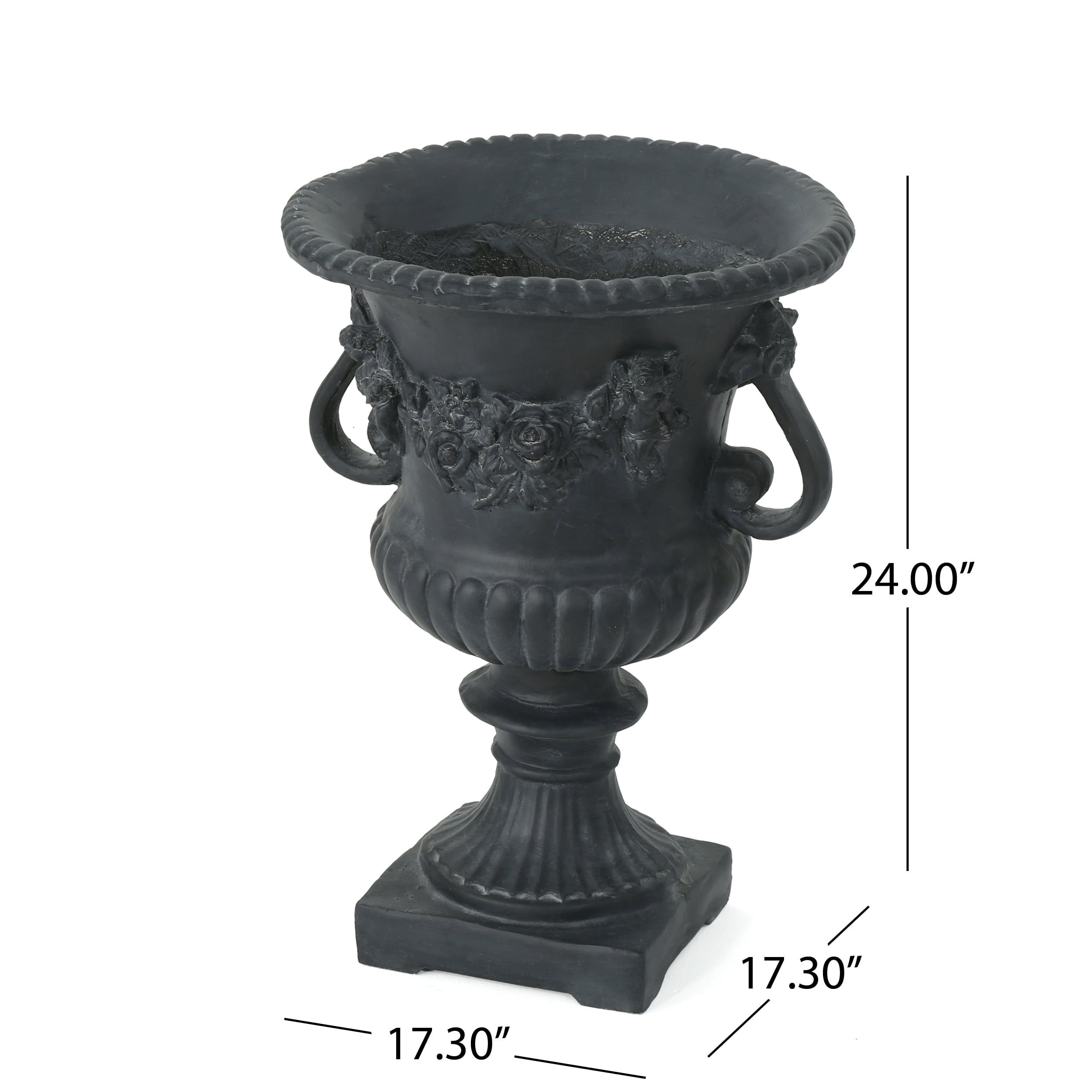 Buena Vista Antique Black Cast Stone Outdoor Urn
