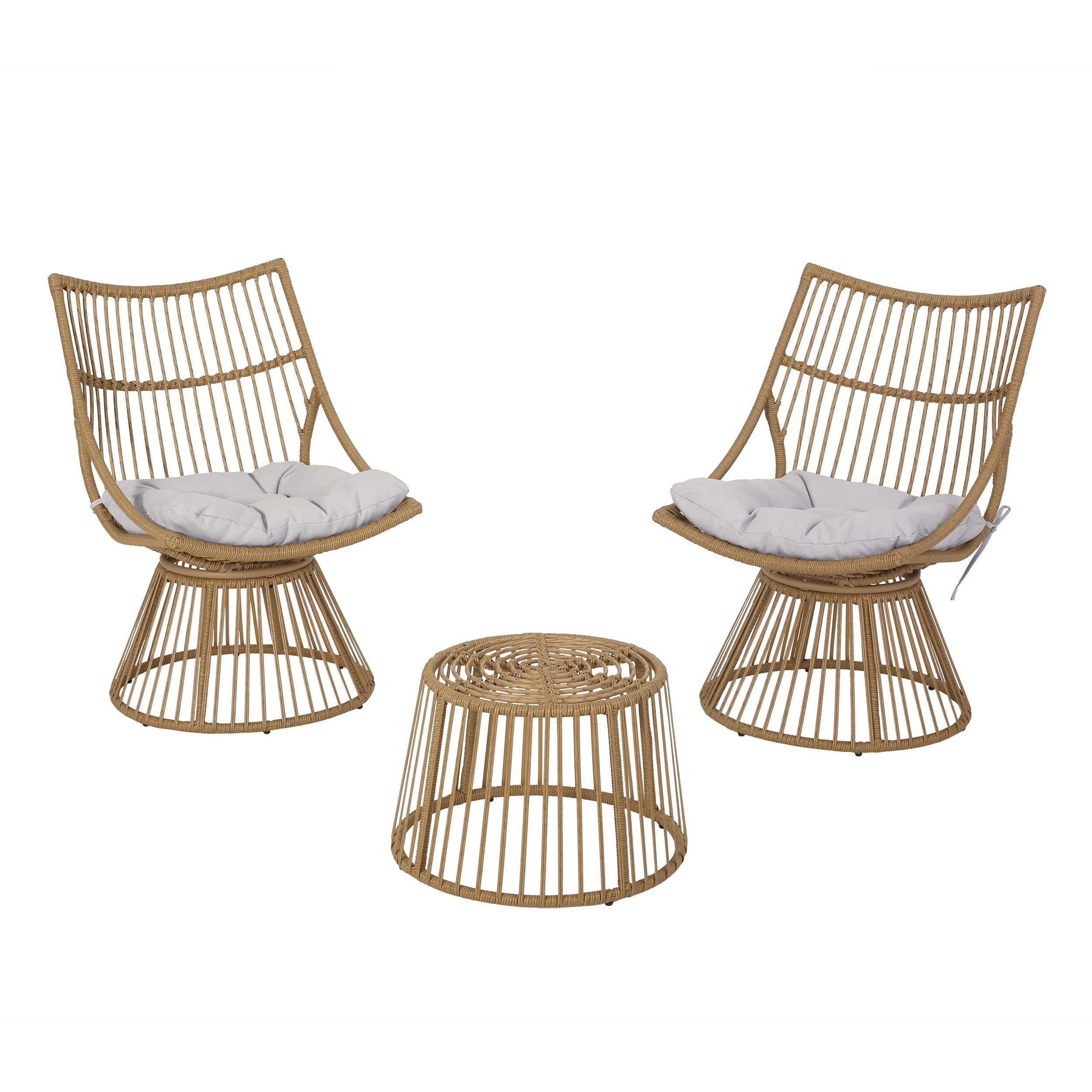 Light Brown and Beige Wicker 2-Person Outdoor Chat Set