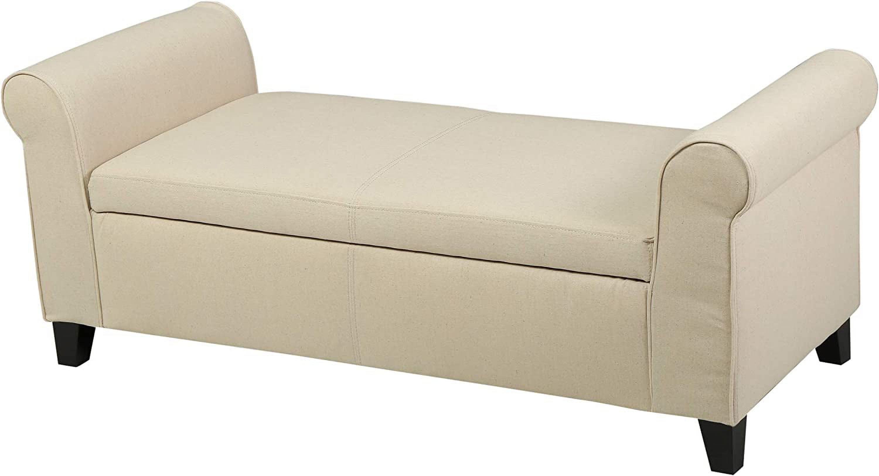 Danbury Beige Fabric Armed Storage Bench with Birch Legs