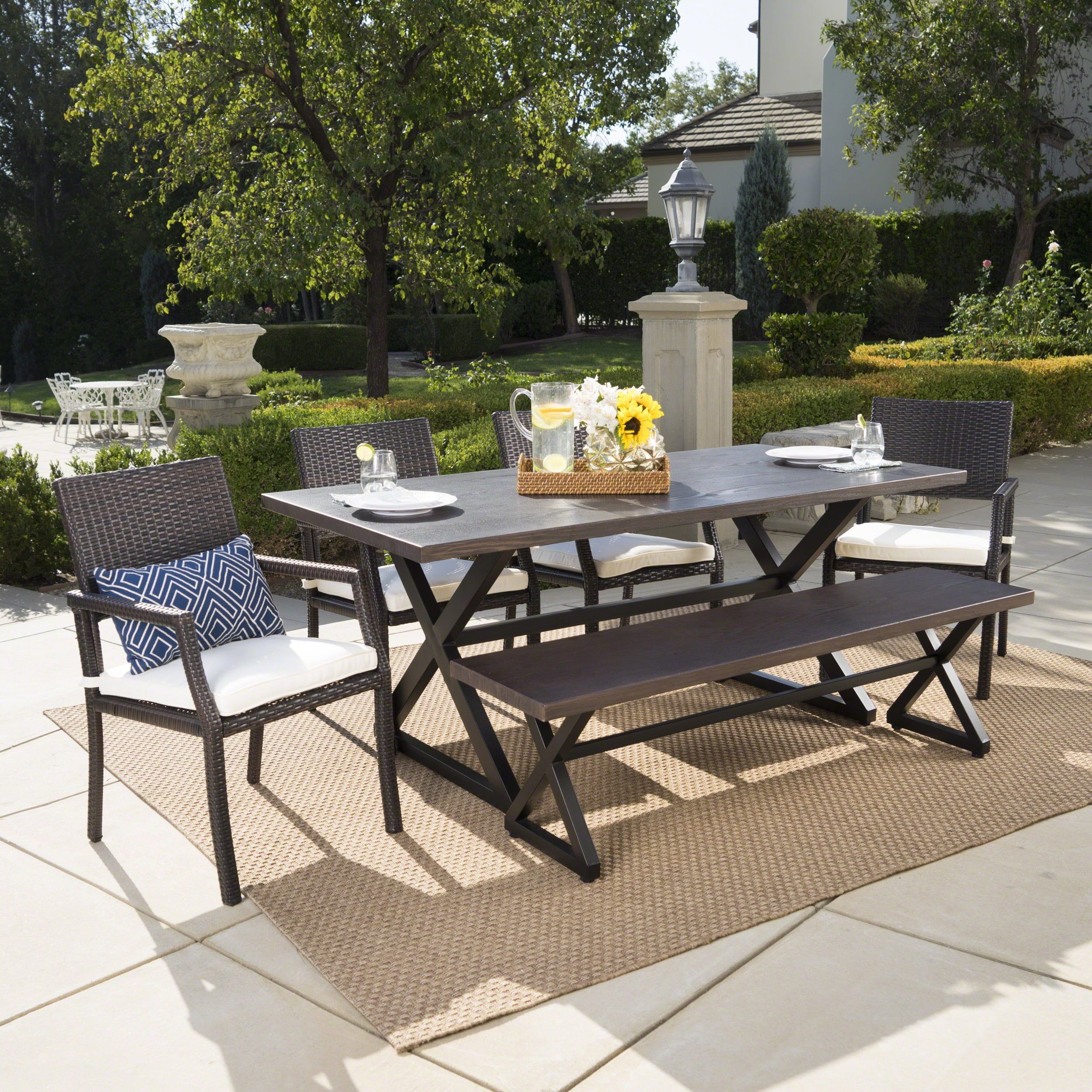 Sherman Oaks 6-Piece Brown Aluminum Wicker Outdoor Dining Set with Cushions