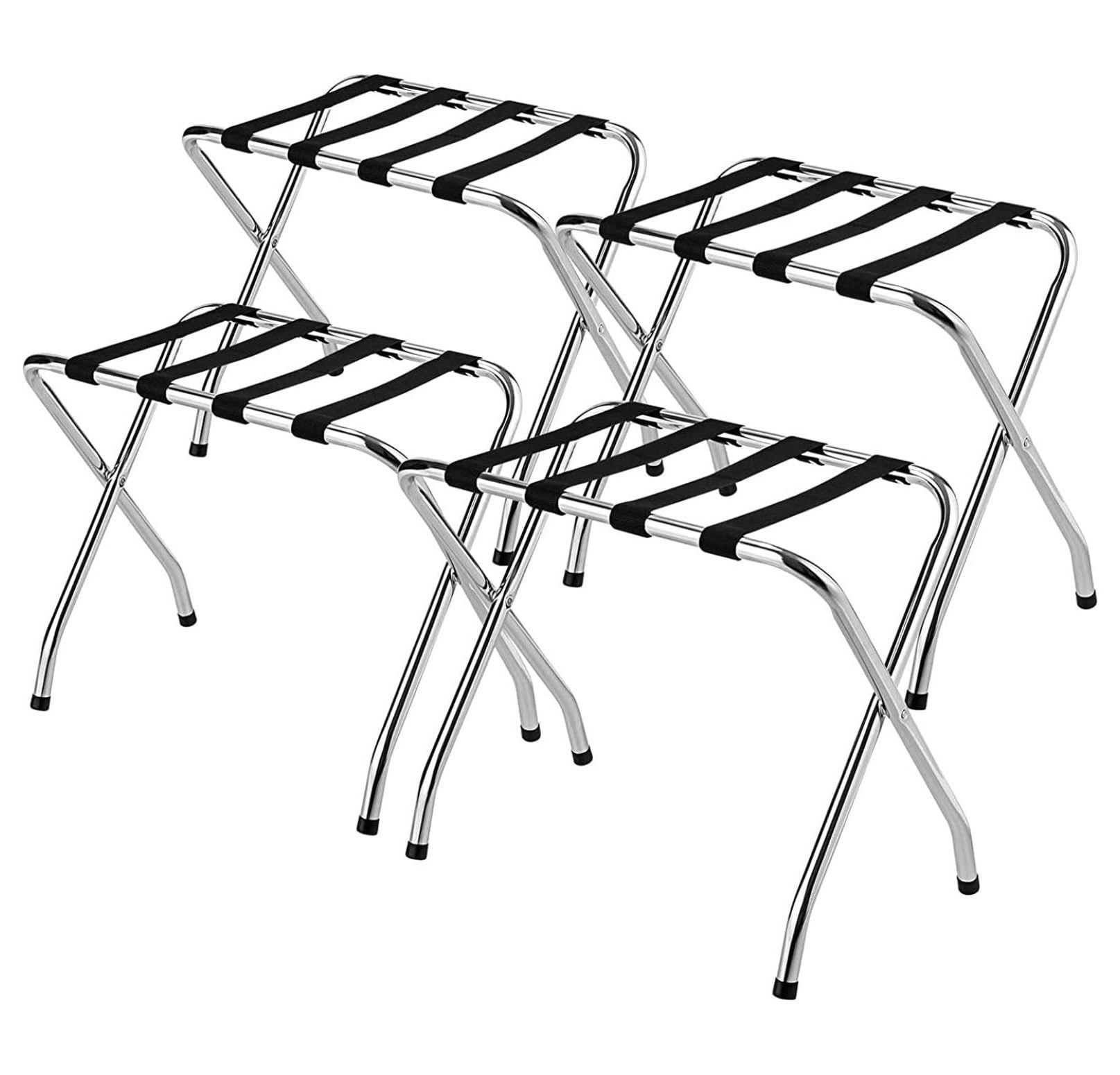 Chrome Folding Luggage Rack with Nylon Straps, Set of 4